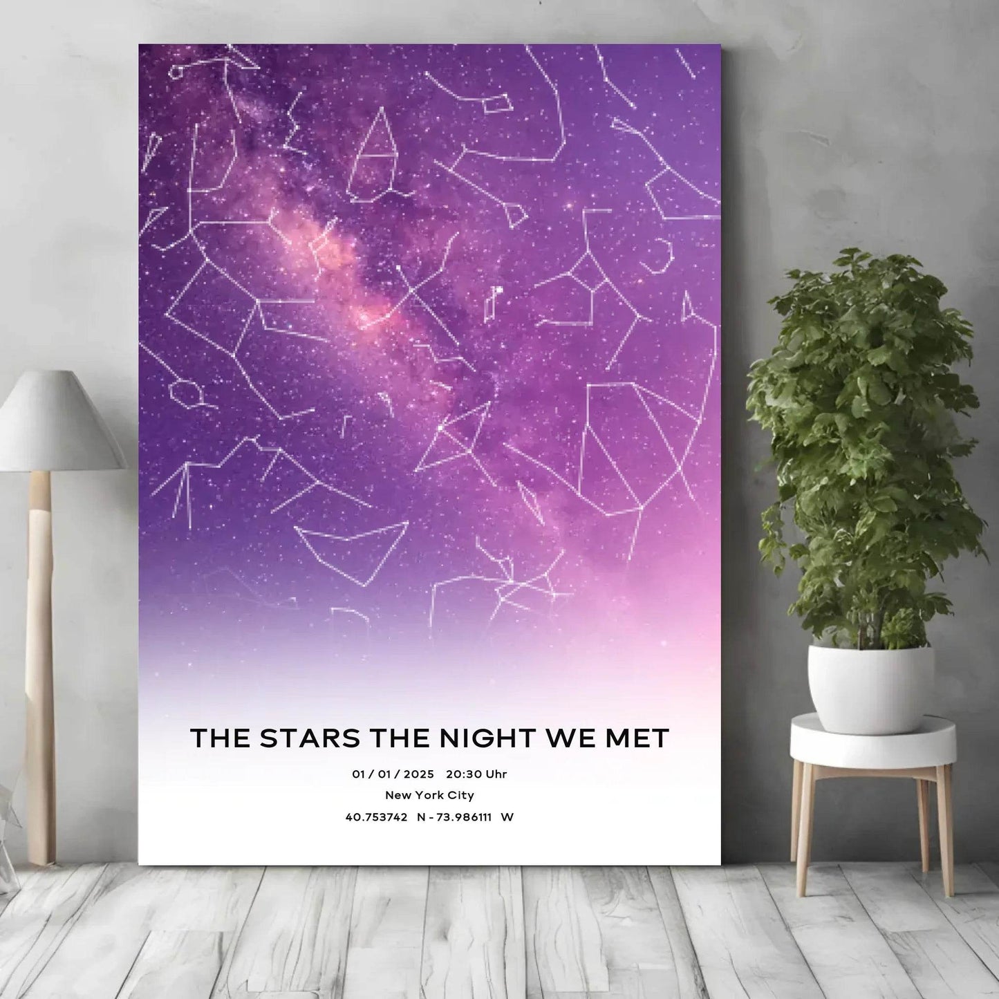 happy-prints.eu - Personalisierte Nacht Sternenkarte auf lila - Versand als PDF, oder als Poster mit und ohne Rahmen