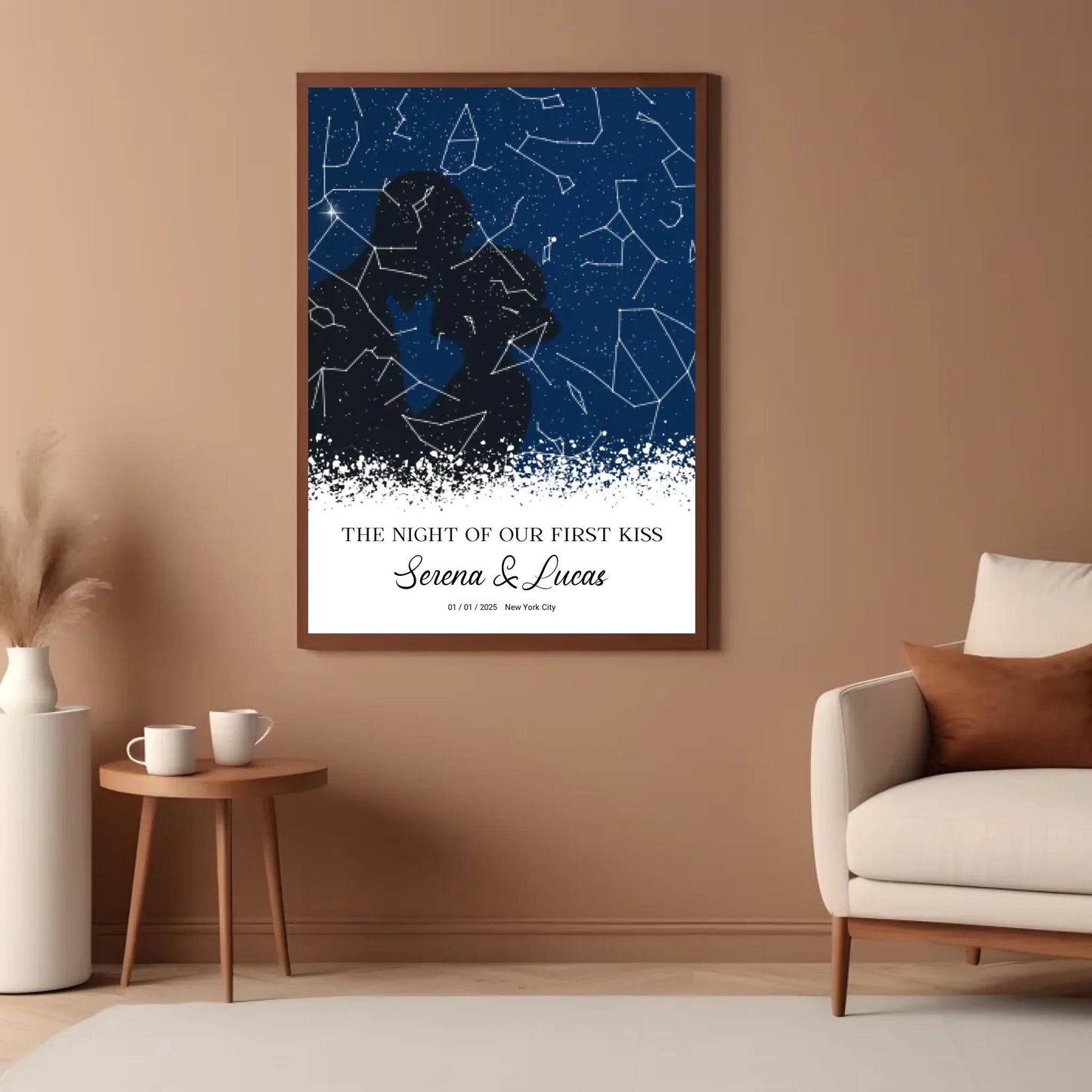 happy-prints.eu - Personalisierte Sternenkarte mit Liebespaar in schwarz auf blau
