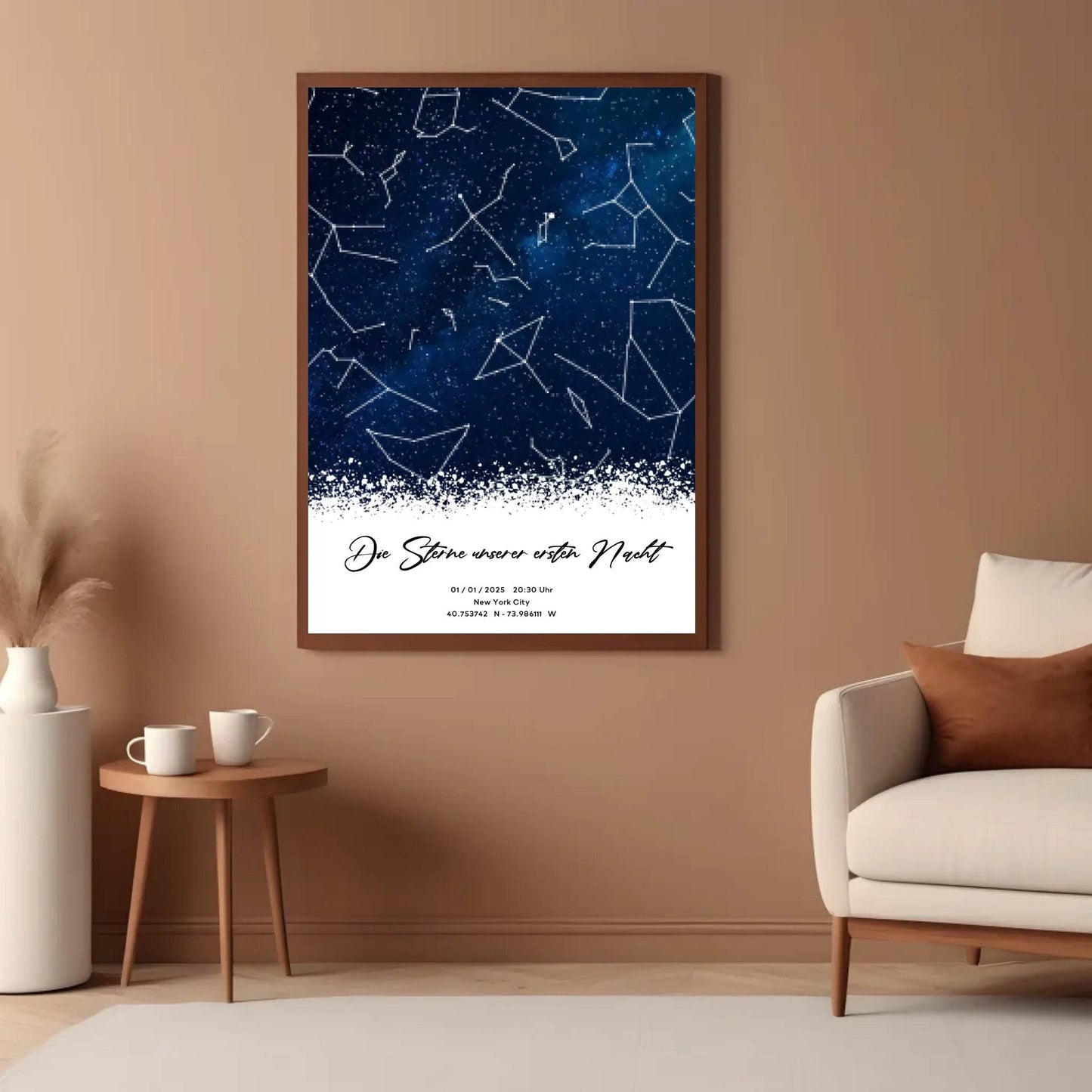 happy-prints.eu - Personalisierte Sternenkarte mit Milchstraße in blau auf navy mit weiß