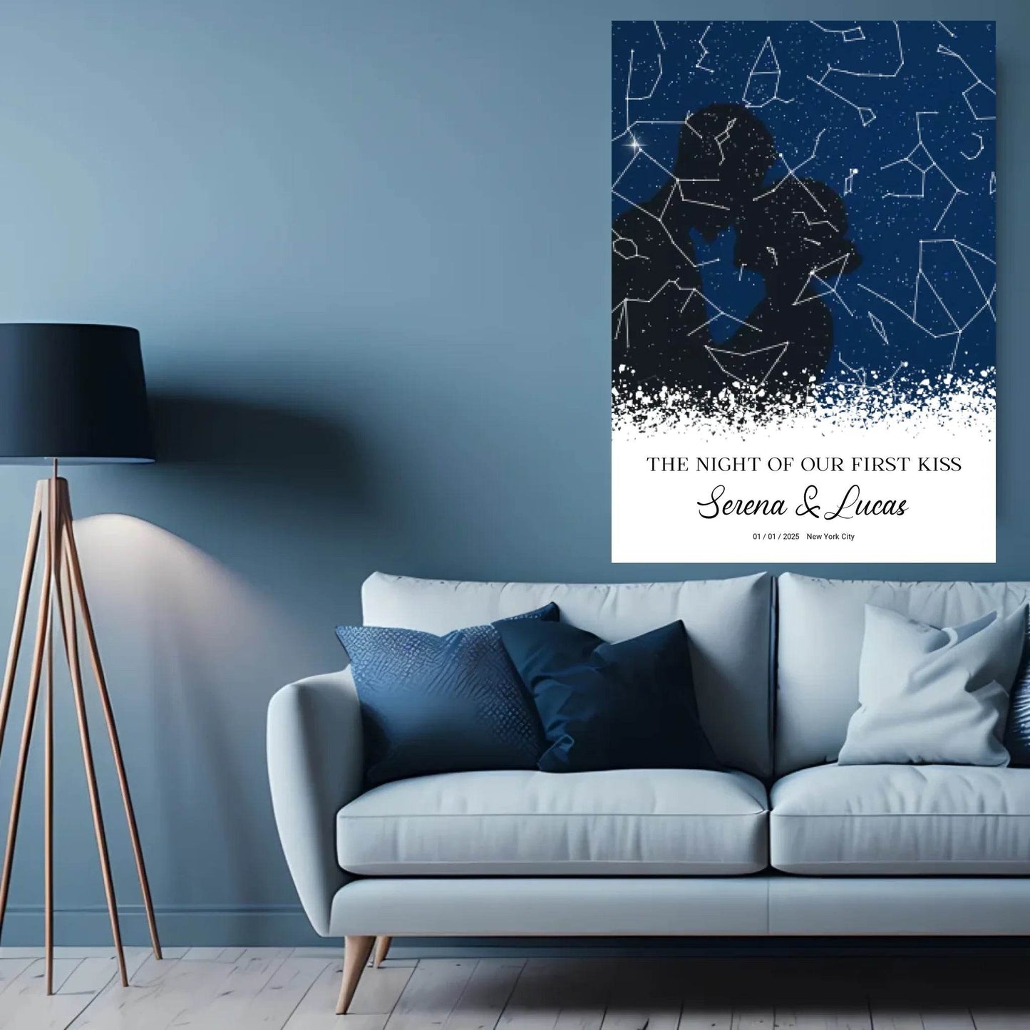 happy-prints.eu - Personalisierte Sternenkarte mit Liebespaar in schwarz auf blau
