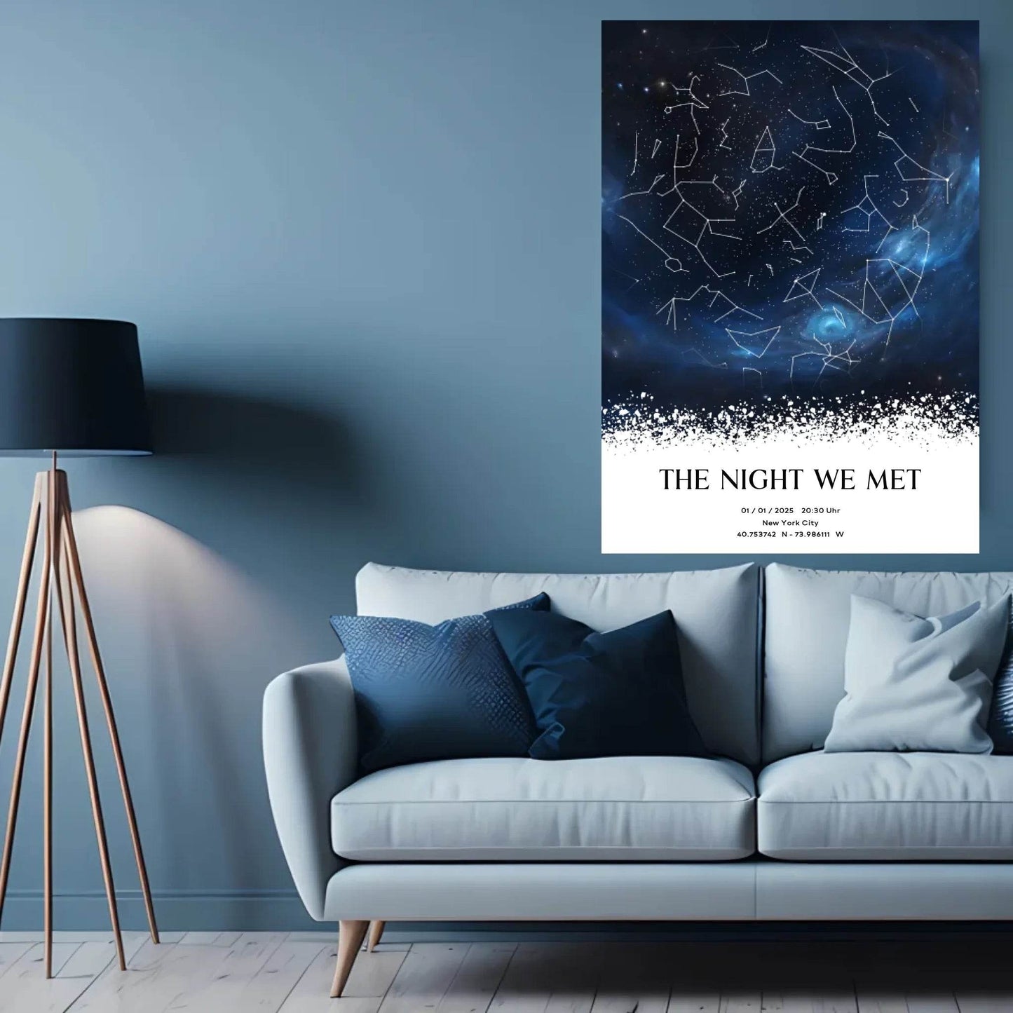 happy-prints.eu - Personalisierte Sternenkarte mit Milchstraße in blau auf schwarz