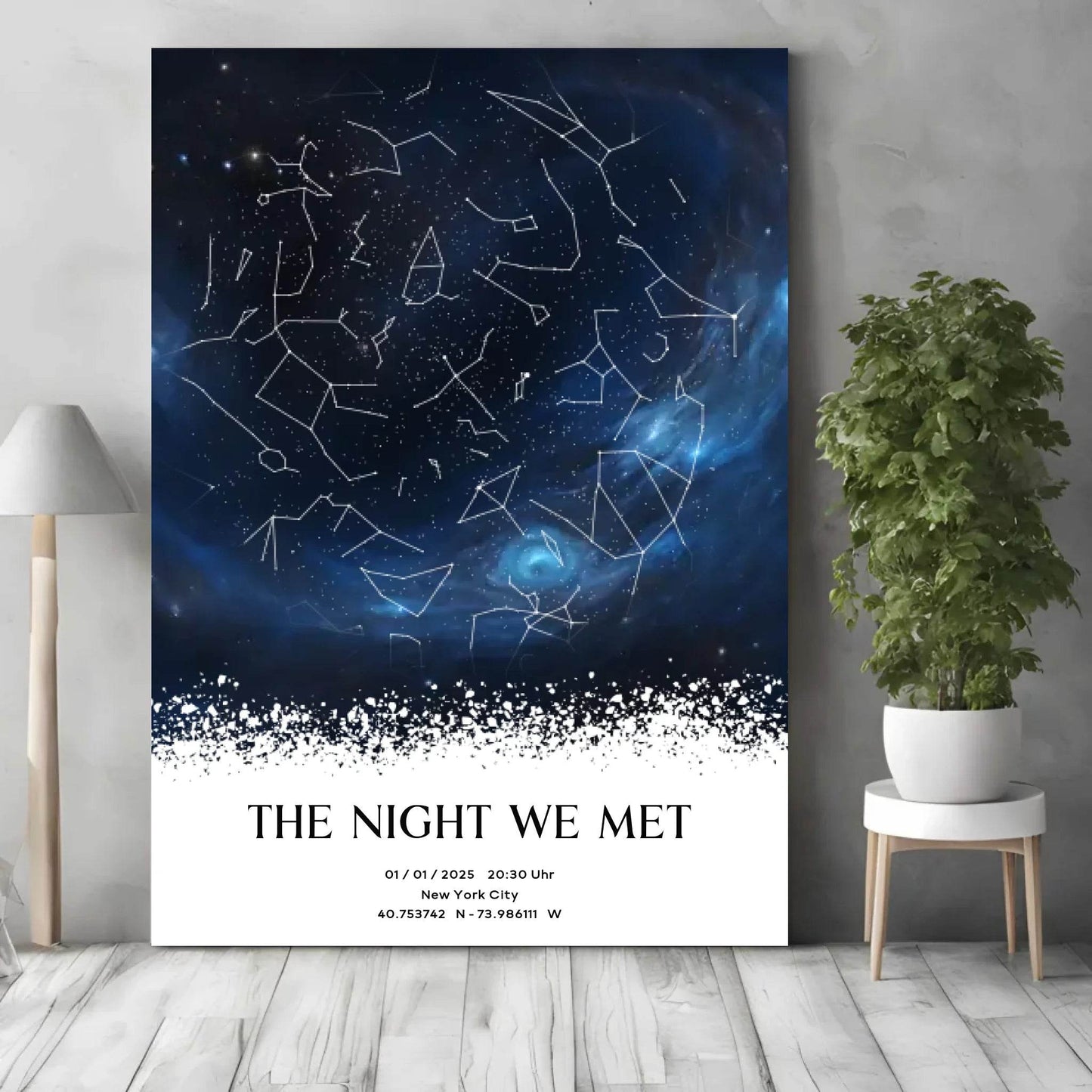 happy-prints.eu - Personalisierte Sternenkarte mit Milchstraße in blau auf schwarz