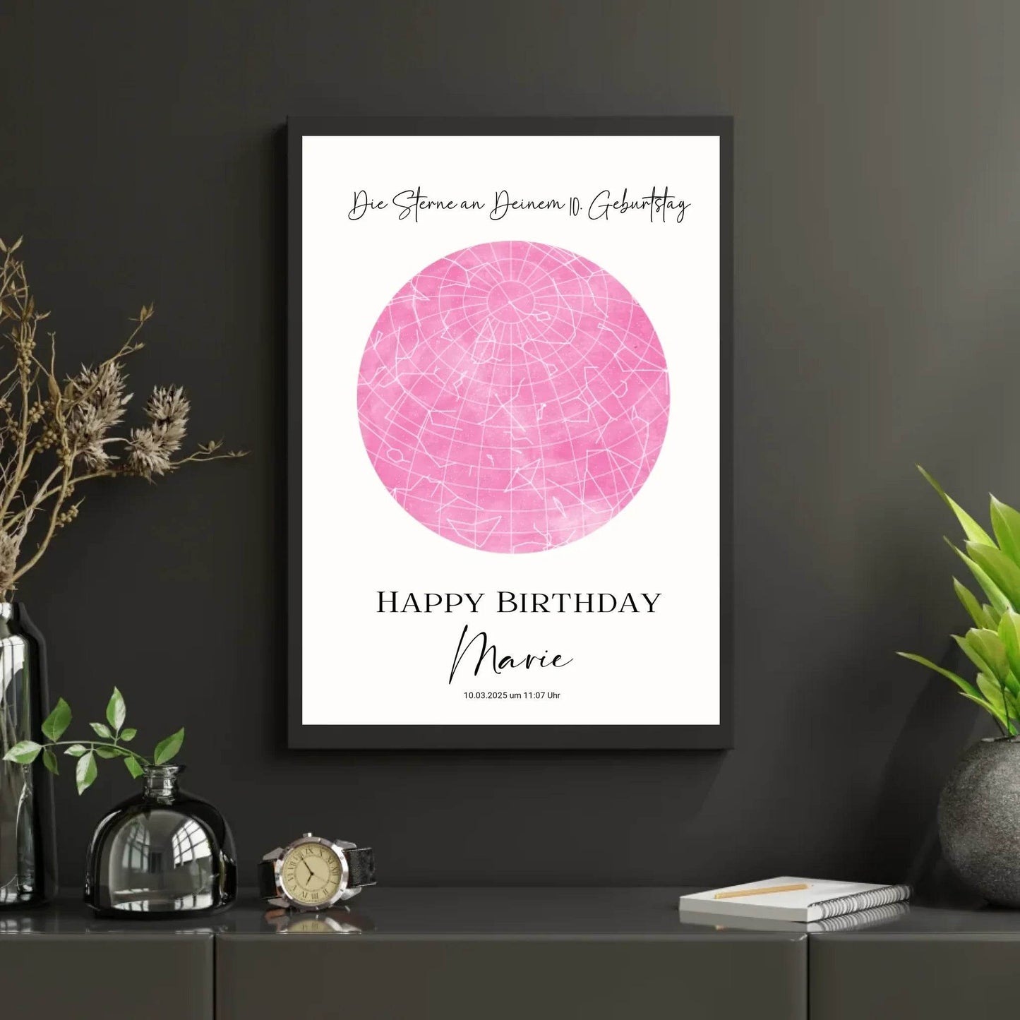 happy-prints.eu - Personalisierte Sternenkarte zum Geburtstag mit 30 auswählbaren Farben - als PDF oder als Poster mit und ohne Rahmen
