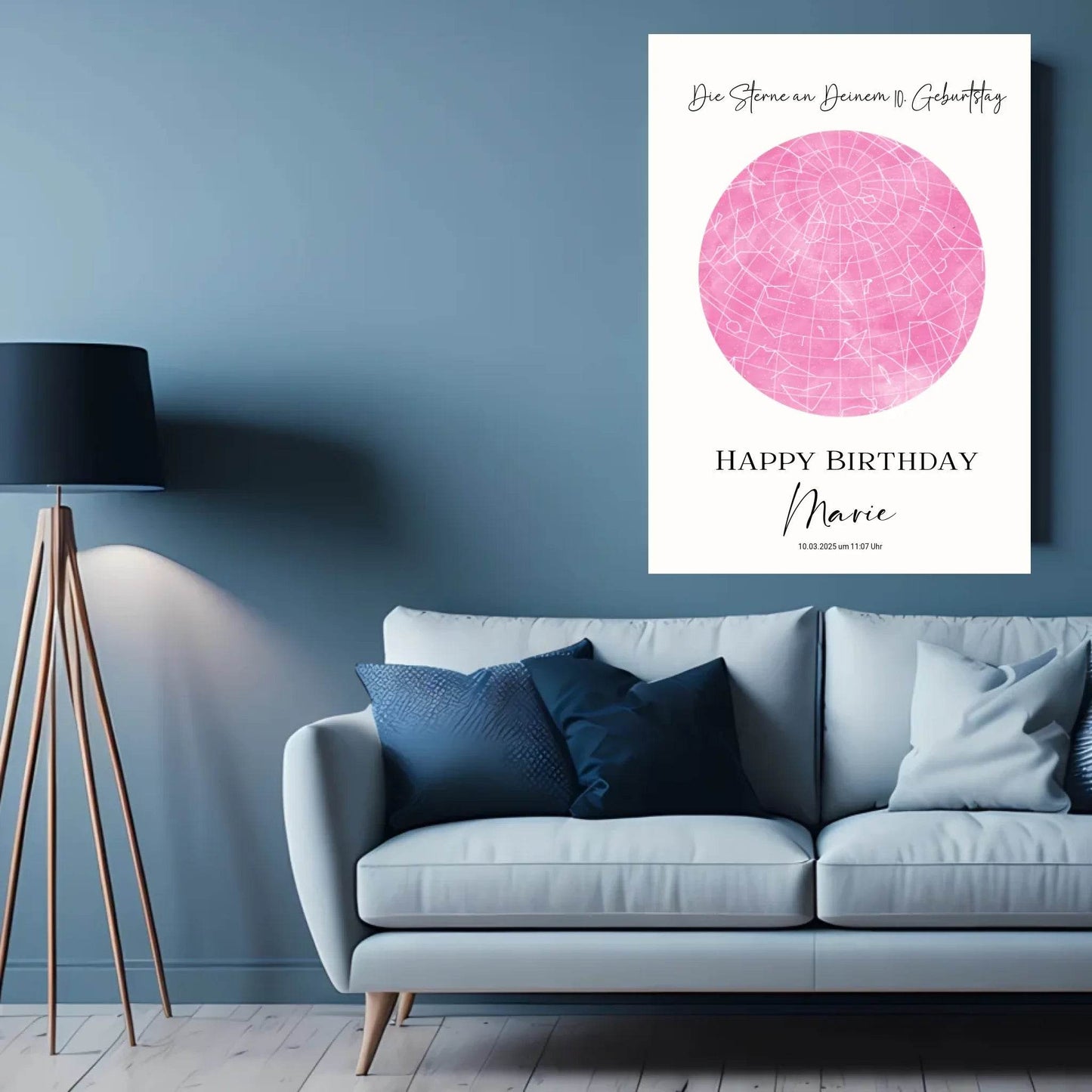 happy-prints.eu - Personalisierte Sternenkarte zum Geburtstag mit 30 auswählbaren Farben - als PDF oder als Poster mit und ohne Rahmen