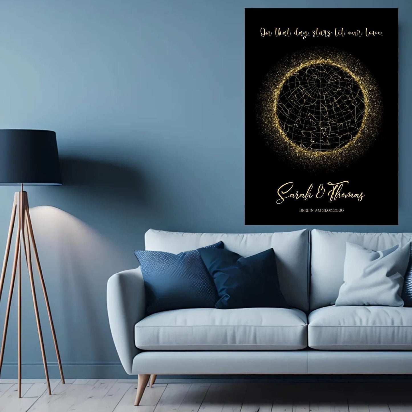 happy-prints.eu - Personalisierte Sternenkarte in gold schwarz - An diesem Tag erleuchteten Sterne unsere Liebe.