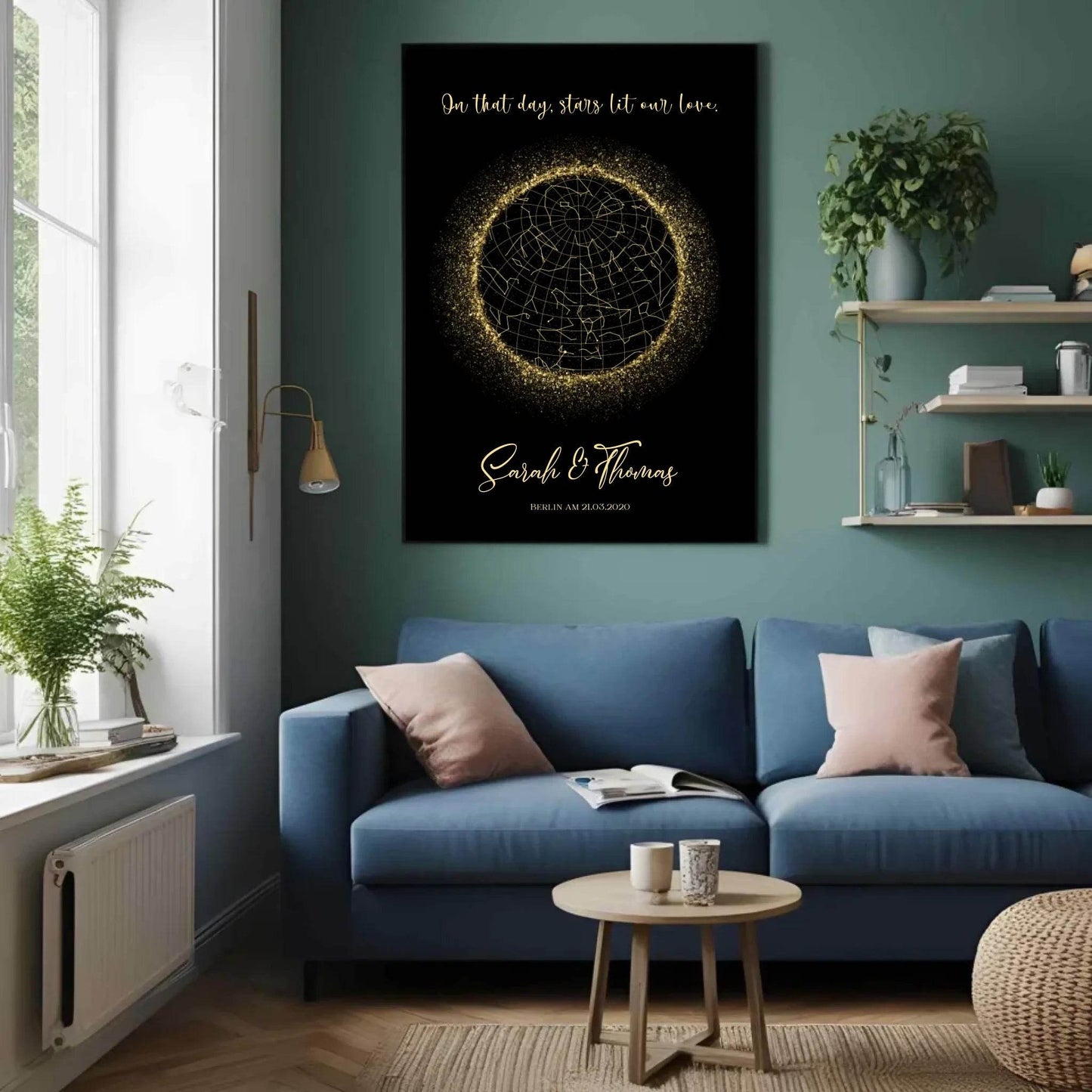happy-prints.eu - Personalisierte Sternenkarte in gold schwarz - An diesem Tag erleuchteten Sterne unsere Liebe.