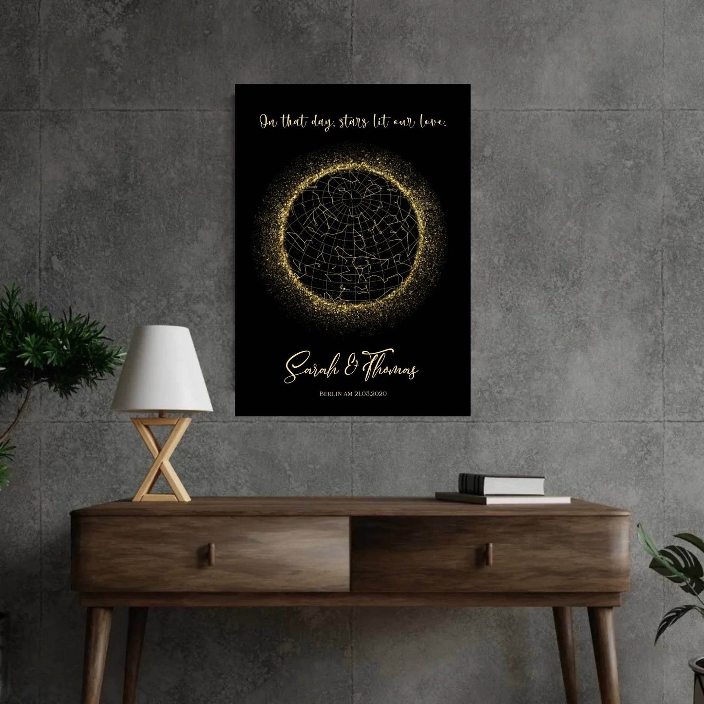 happy-prints.eu - Personalisierte Sternenkarte in gold schwarz - An diesem Tag erleuchteten Sterne unsere Liebe.