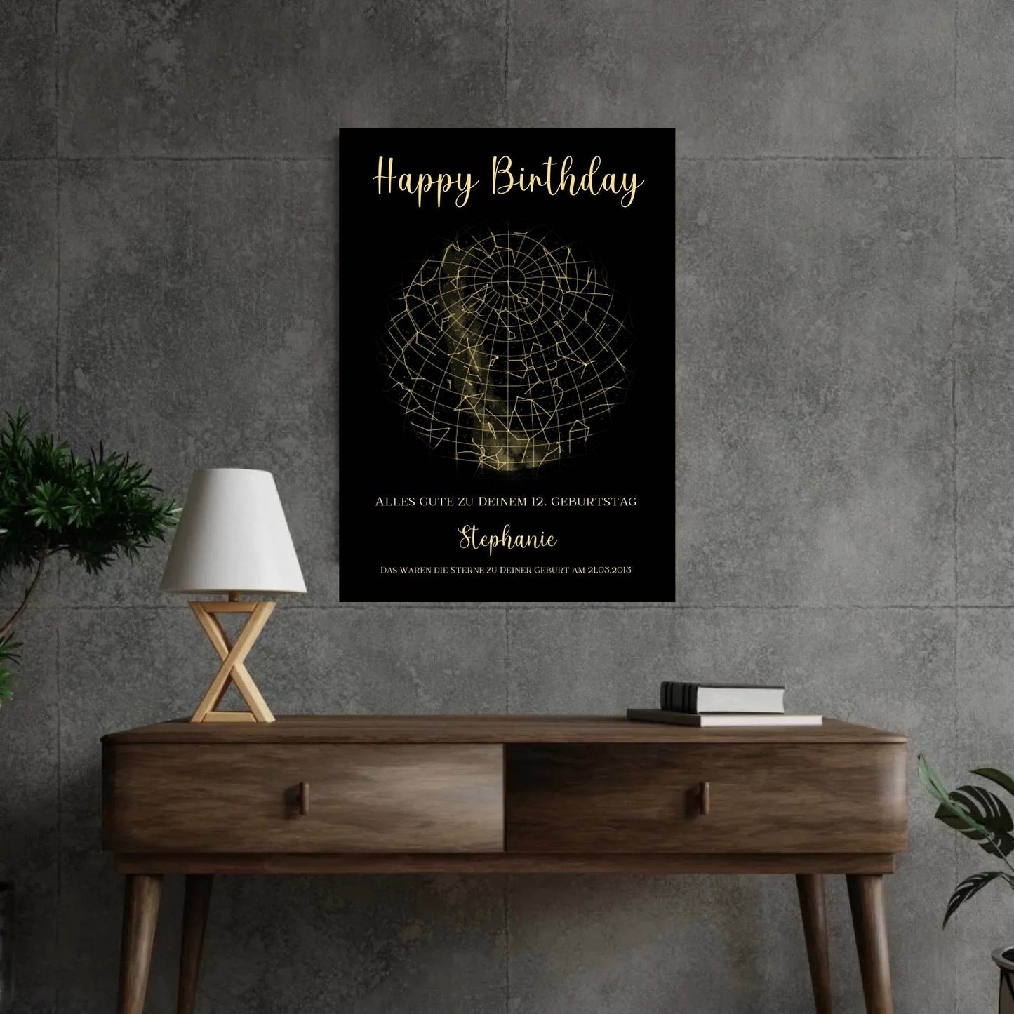 happy-prints.eu - Personalisierte Sternenkarte zum Geburtstag - mit goldene Sterne in der Nacht auf schwarz