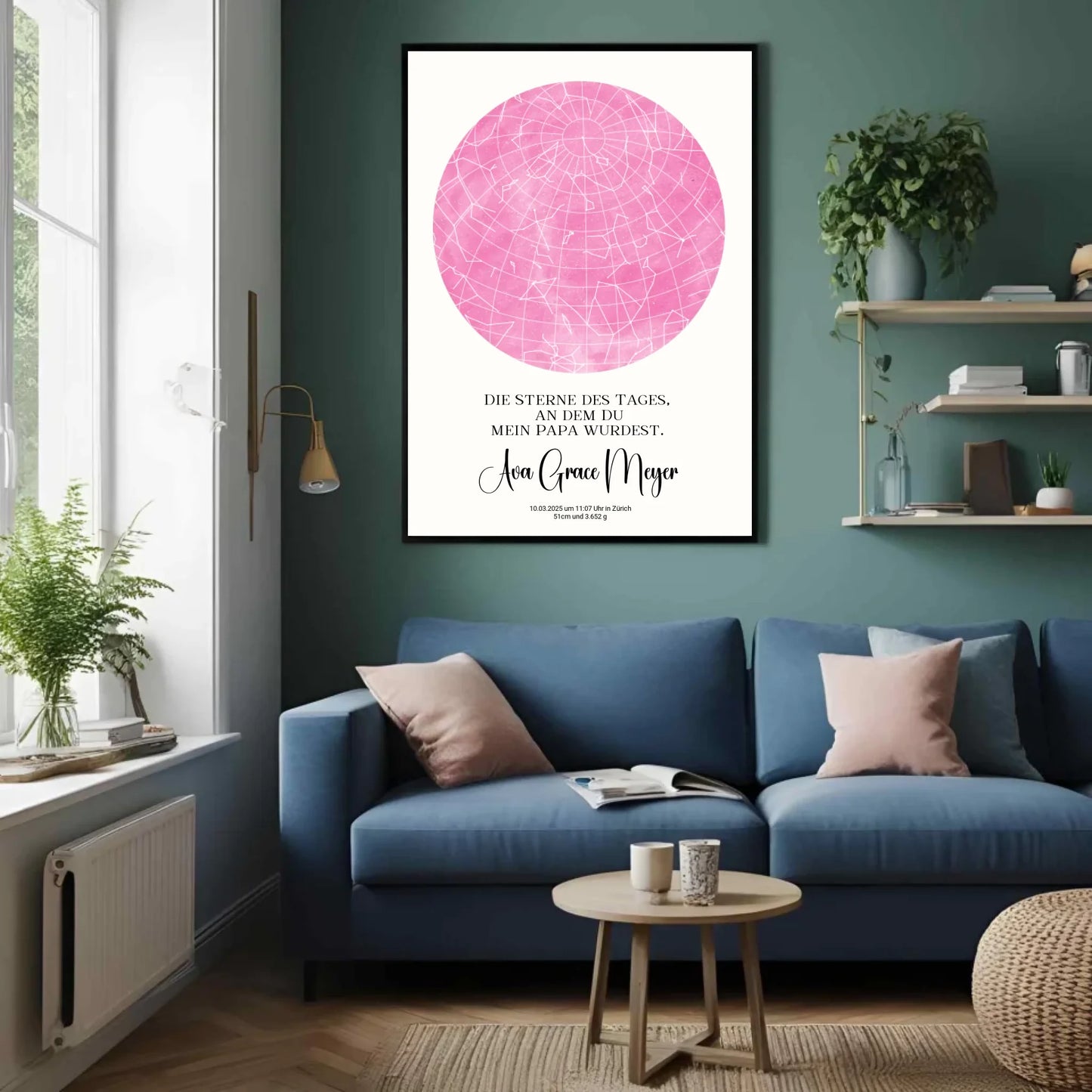 Personalisierte Sternenkarte zur Geburt auf hellem beige - Sterne an dem Tag, als Du mein Papa wurdest - 30 Farben zur Wahl - Motiv Druck mit Premium Semi-Glossy Poster - halbglänzend auf nachhaltigem Papier halbglänzend
