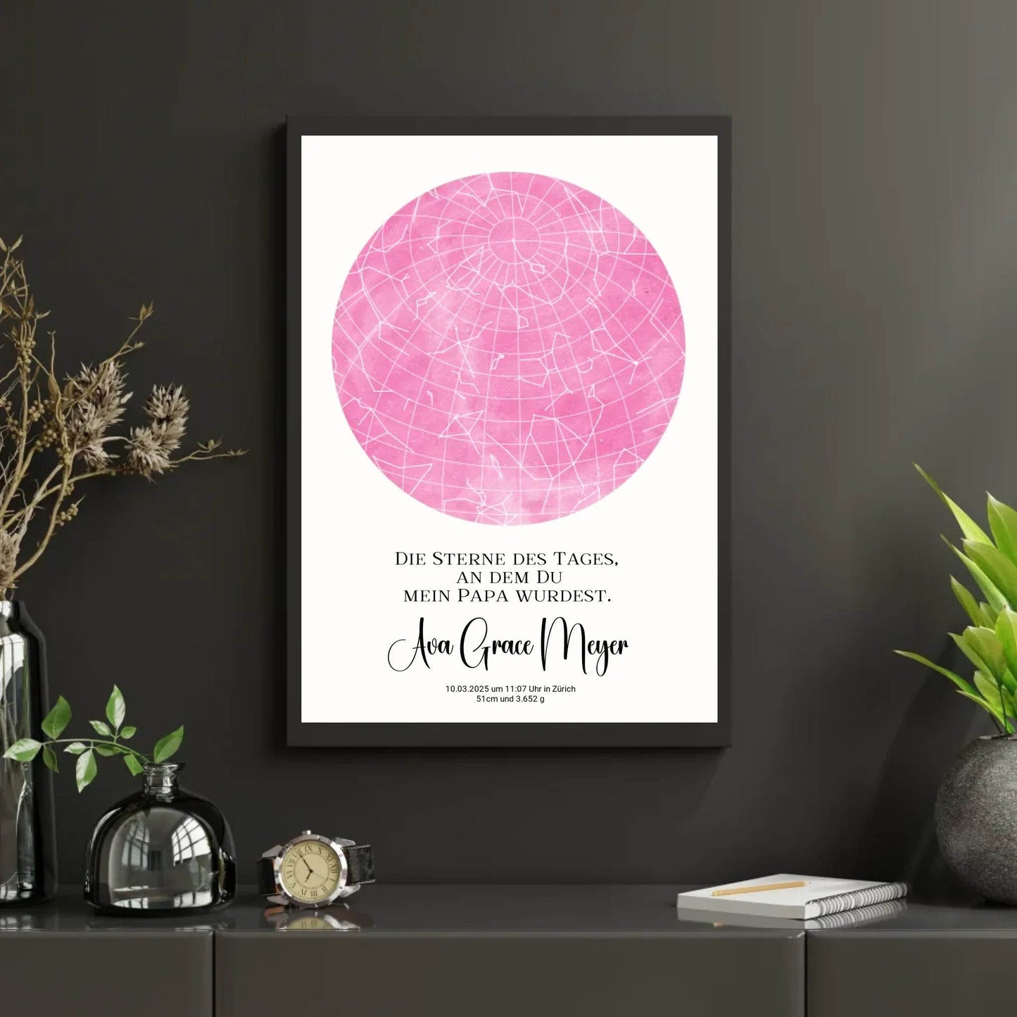 happy-prints.eu - Personalisierte Sternenkarte zur Geburt auf hellem beige - Sterne an dem Tag, als Du mein Papa wurdest - 30 Farben zur Wahl