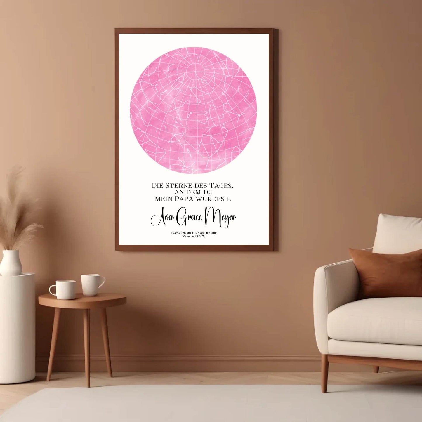 happy-prints.eu - Personalisierte Sternenkarte zur Geburt auf hellem beige - Sterne an dem Tag, als Du mein Papa wurdest - 30 Farben zur Wahl