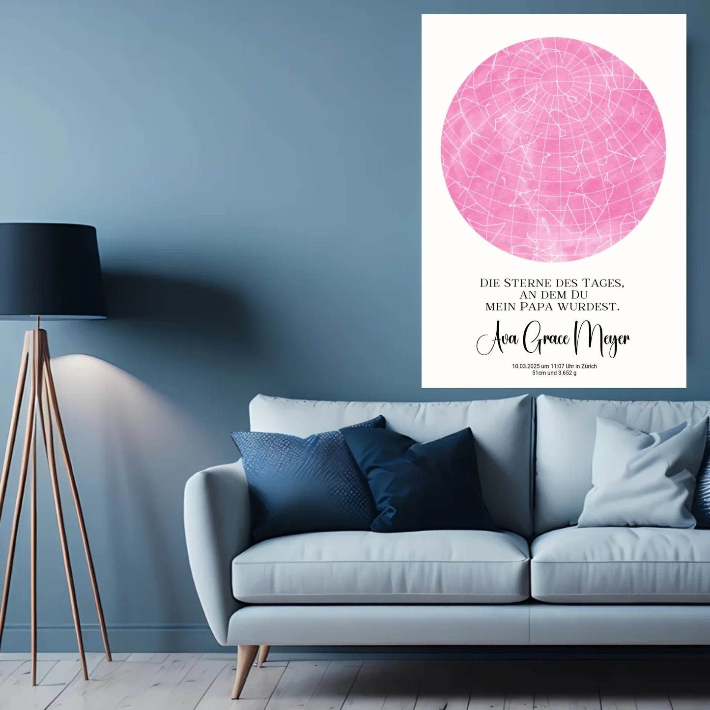 happy-prints.eu - Personalisierte Sternenkarte zur Geburt auf hellem beige - Sterne an dem Tag, als Du mein Papa wurdest - 30 Farben zur Wahl