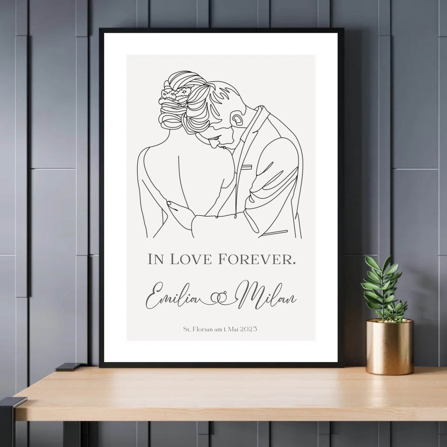 happy-prints.eu - Personalisiertes Poster mit Brautleute - Individuelles Geschenk zur Hochzeit mit Spruch, Namen, Datum und Ort