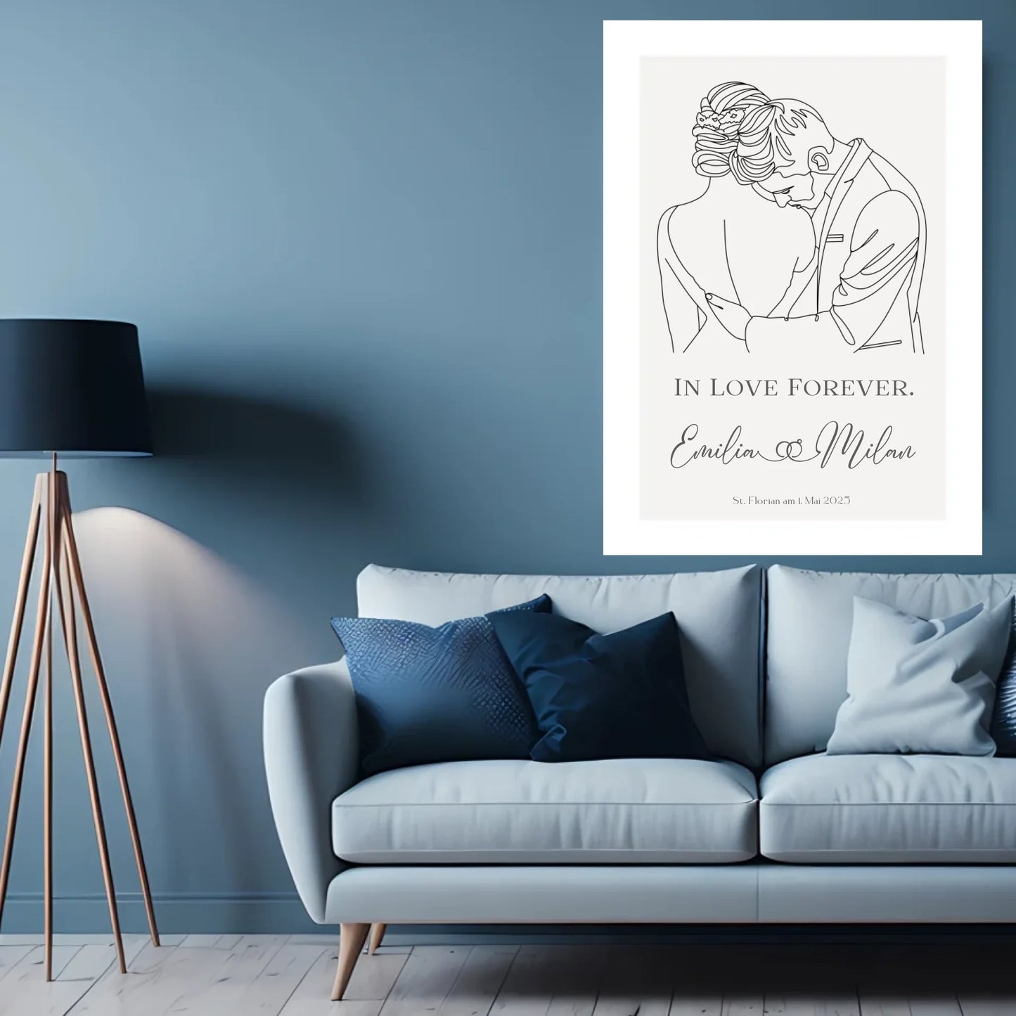 Personalisiertes Poster mit Brautleute - Individuelles Geschenk zur Hochzeit mit Spruch, Namen, Datum und Ort -