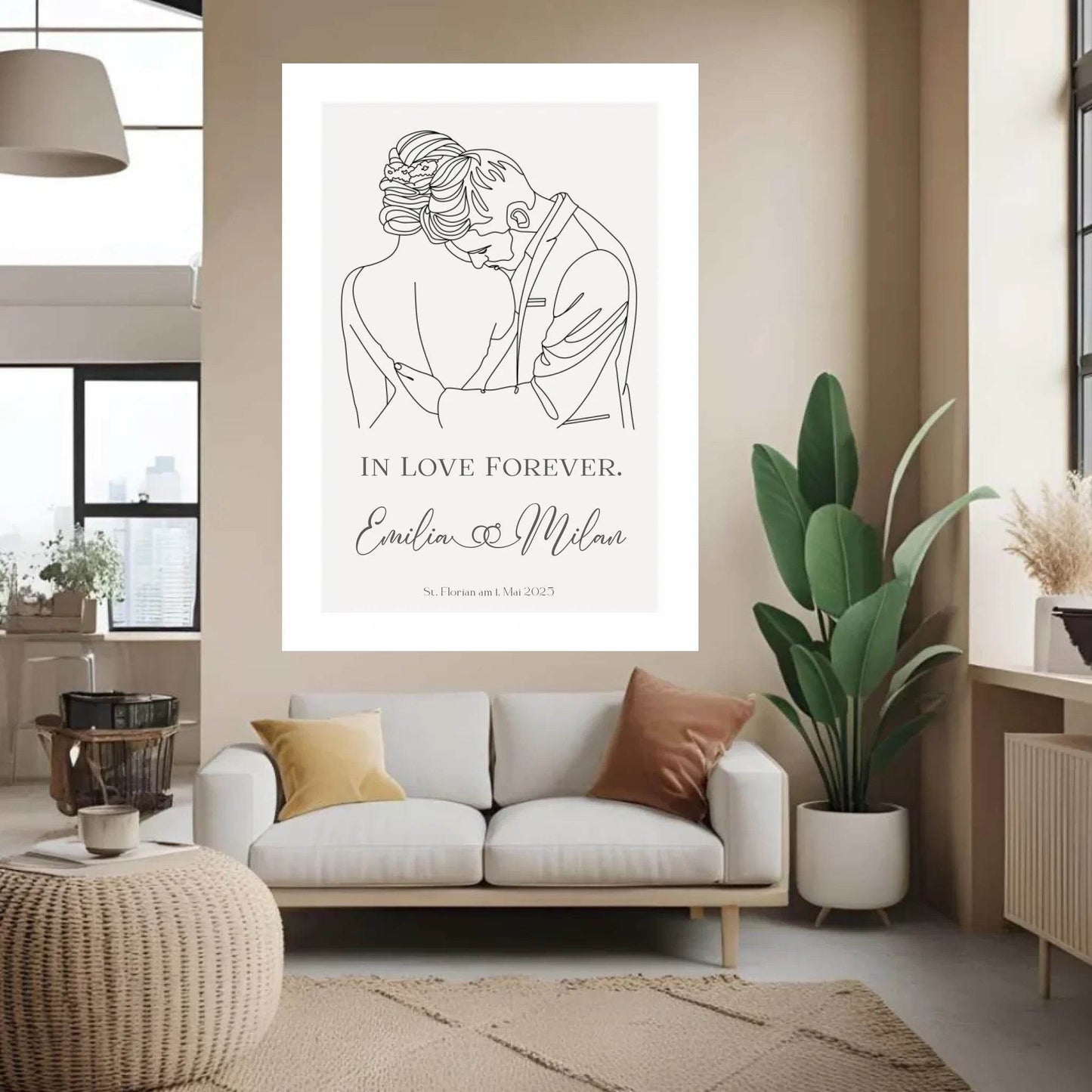 happy-prints.eu - Personalisiertes Poster mit Brautleute - Individuelles Geschenk zur Hochzeit mit Spruch, Namen, Datum und Ort