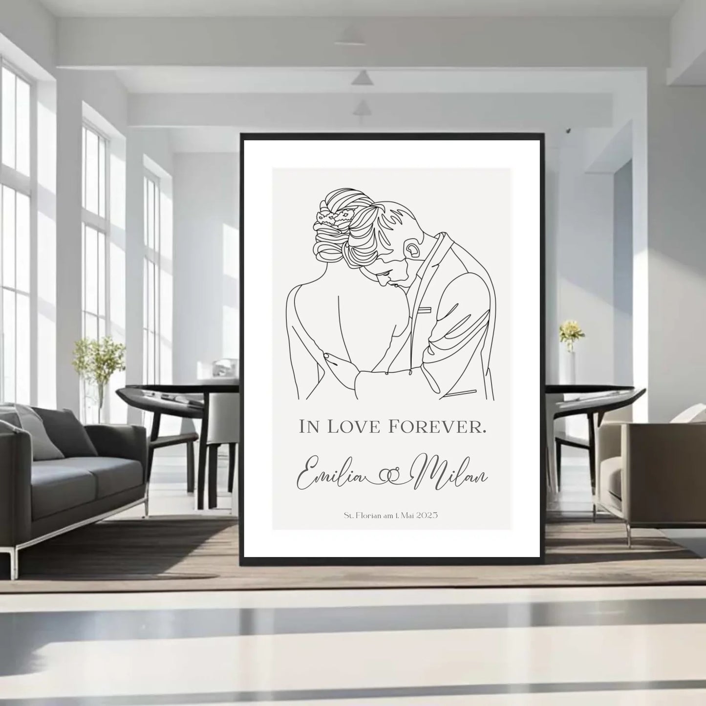 Personalisiertes Poster mit Brautleute - Individuelles Geschenk zur Hochzeit mit Spruch, Namen, Datum und Ort - Personalisierte Karte als digitale Datei PDF Druckerpapier