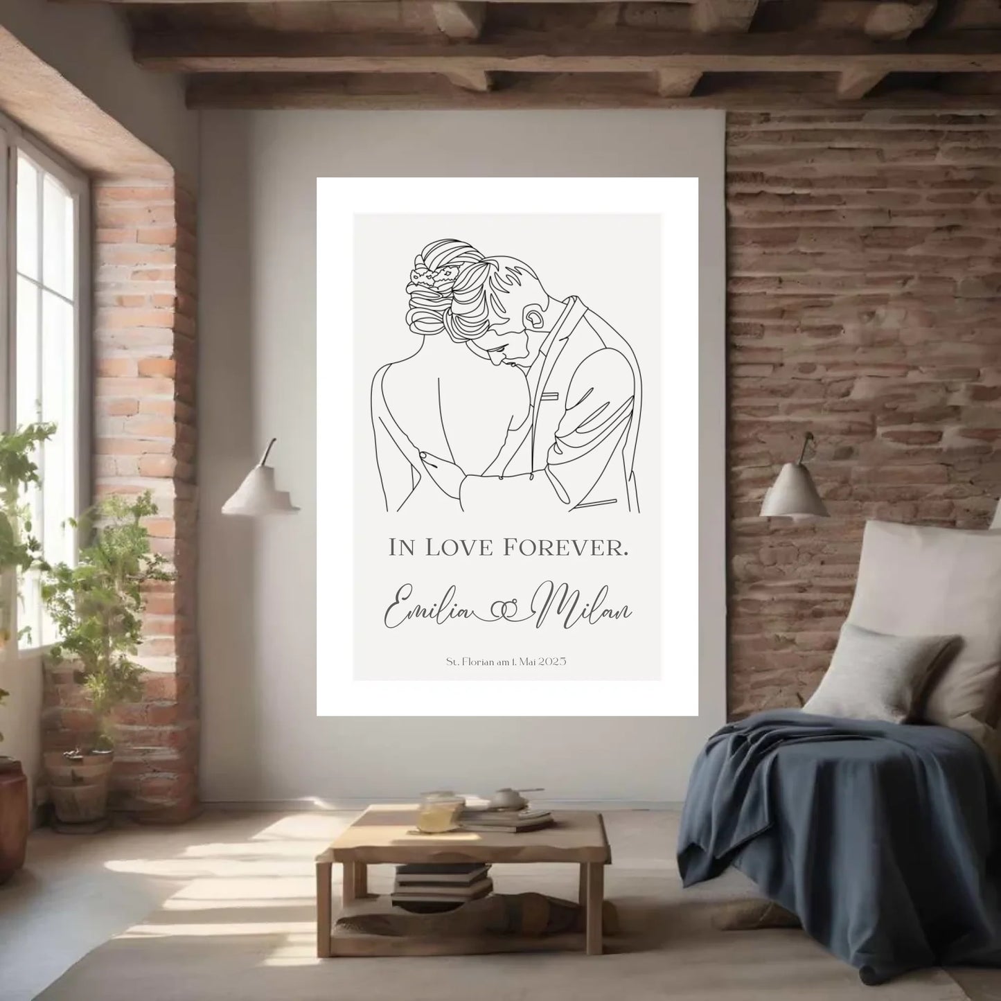 Personalisiertes Poster mit Brautleute - Individuelles Geschenk zur Hochzeit mit Spruch, Namen, Datum und Ort - Motiv Druck mit Premium Semi-Glossy Poster - halbglänzend auf nachhaltigem Papier halbglänzend