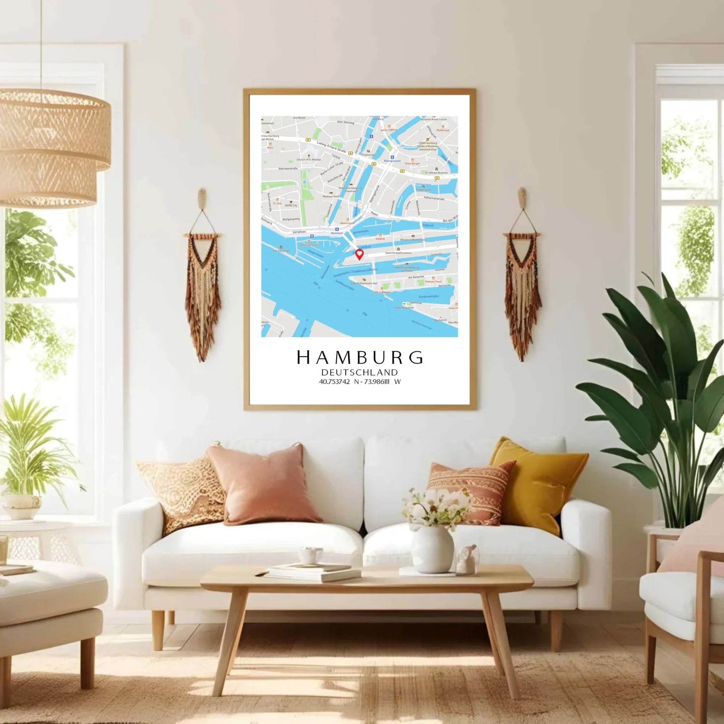 happy-prints.eu - Personalisierte Straßenkarte mit Stadt, Land und Koordinaten