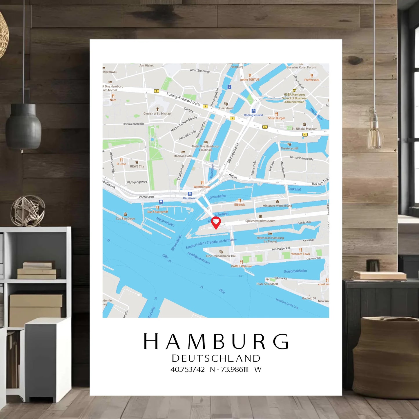 Personalisierte Straßenkarte mit Stadt, Land und Koordinaten - Motiv Druck mit Premium Semi-Glossy Poster - halbglänzend auf nachhaltigem Papier halbglänzend