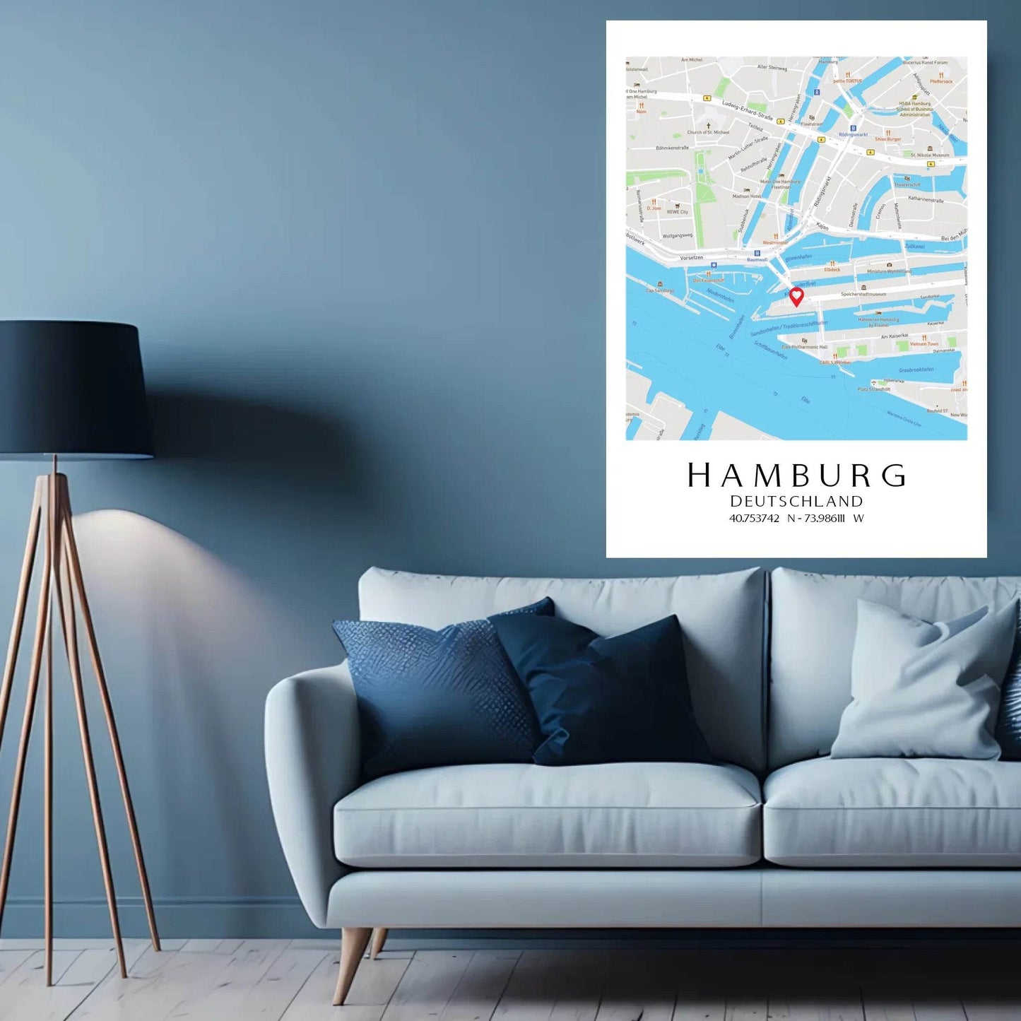 happy-prints.eu - Personalisierte Straßenkarte mit Stadt, Land und Koordinaten