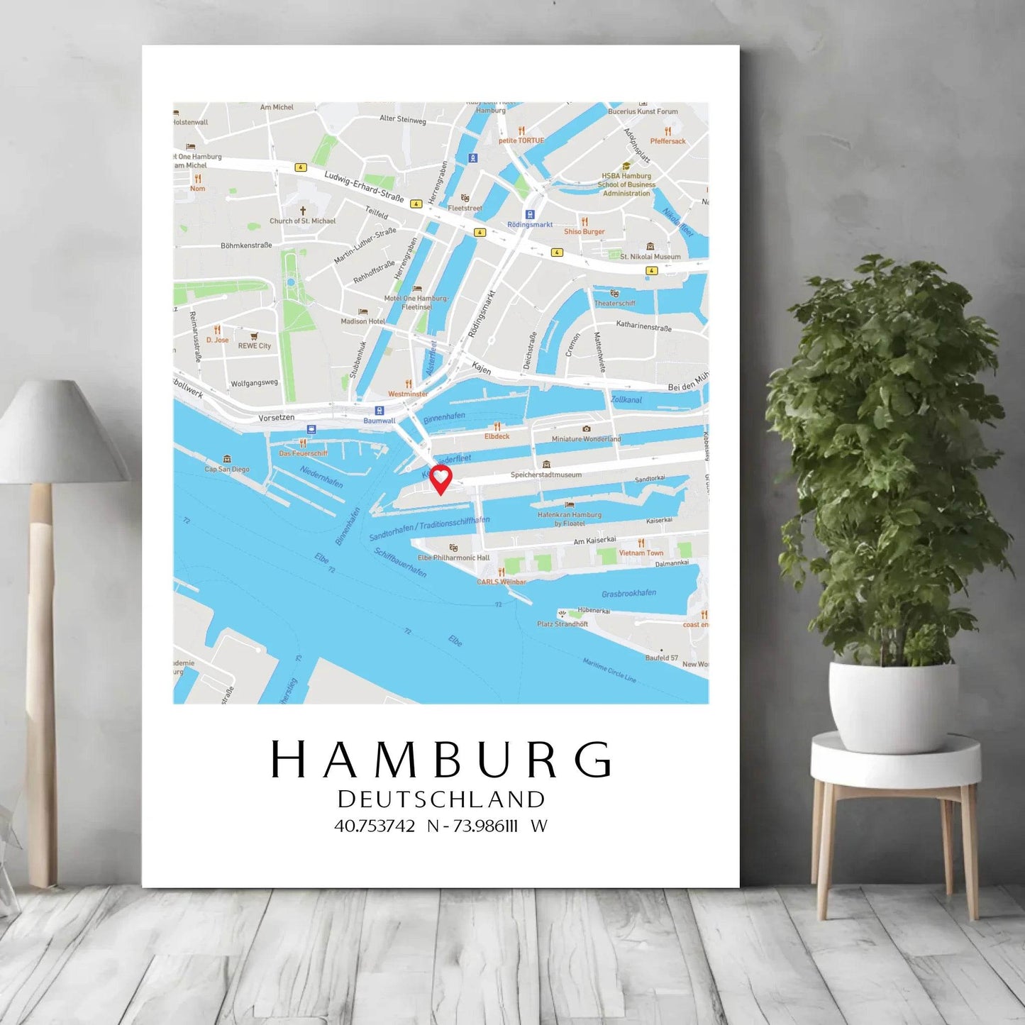 happy-prints.eu - Personalisierte Straßenkarte mit Stadt, Land und Koordinaten