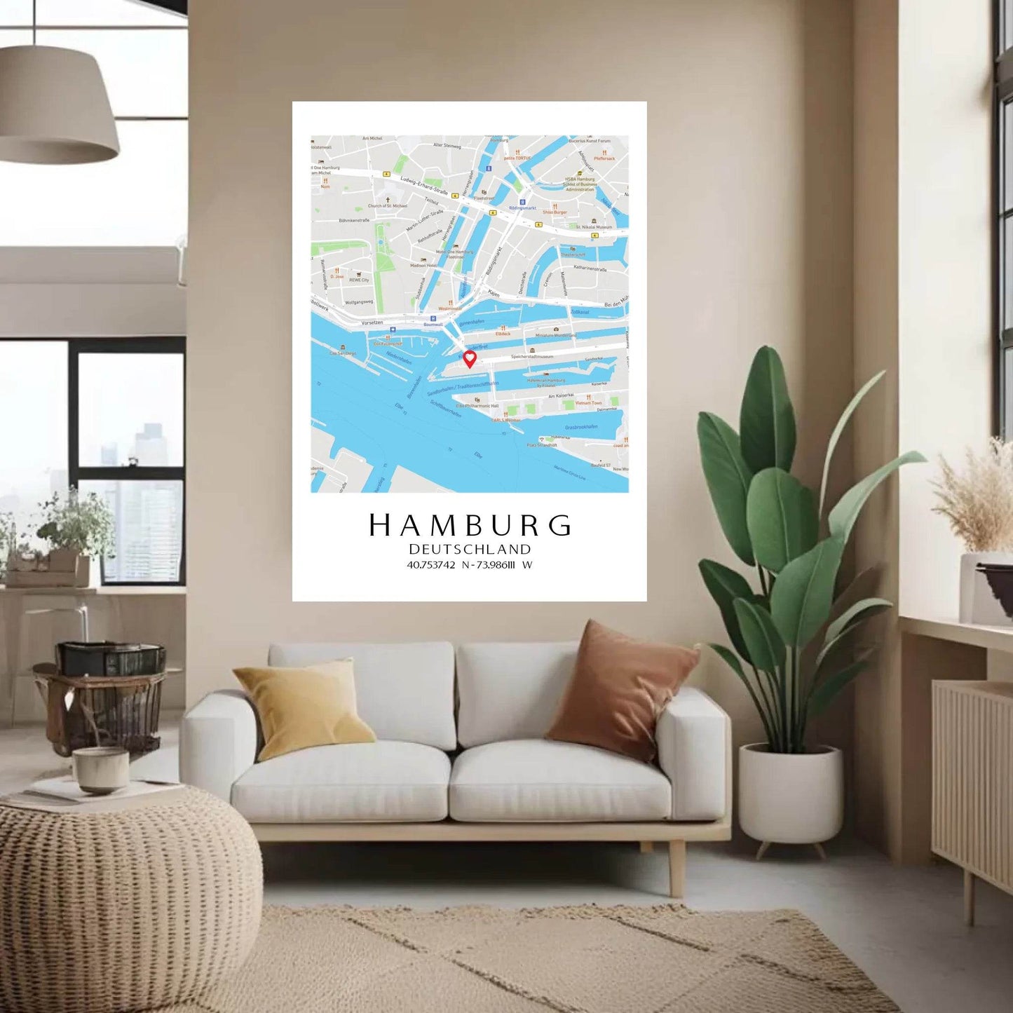 happy-prints.eu - Personalisierte Straßenkarte mit Stadt, Land und Koordinaten