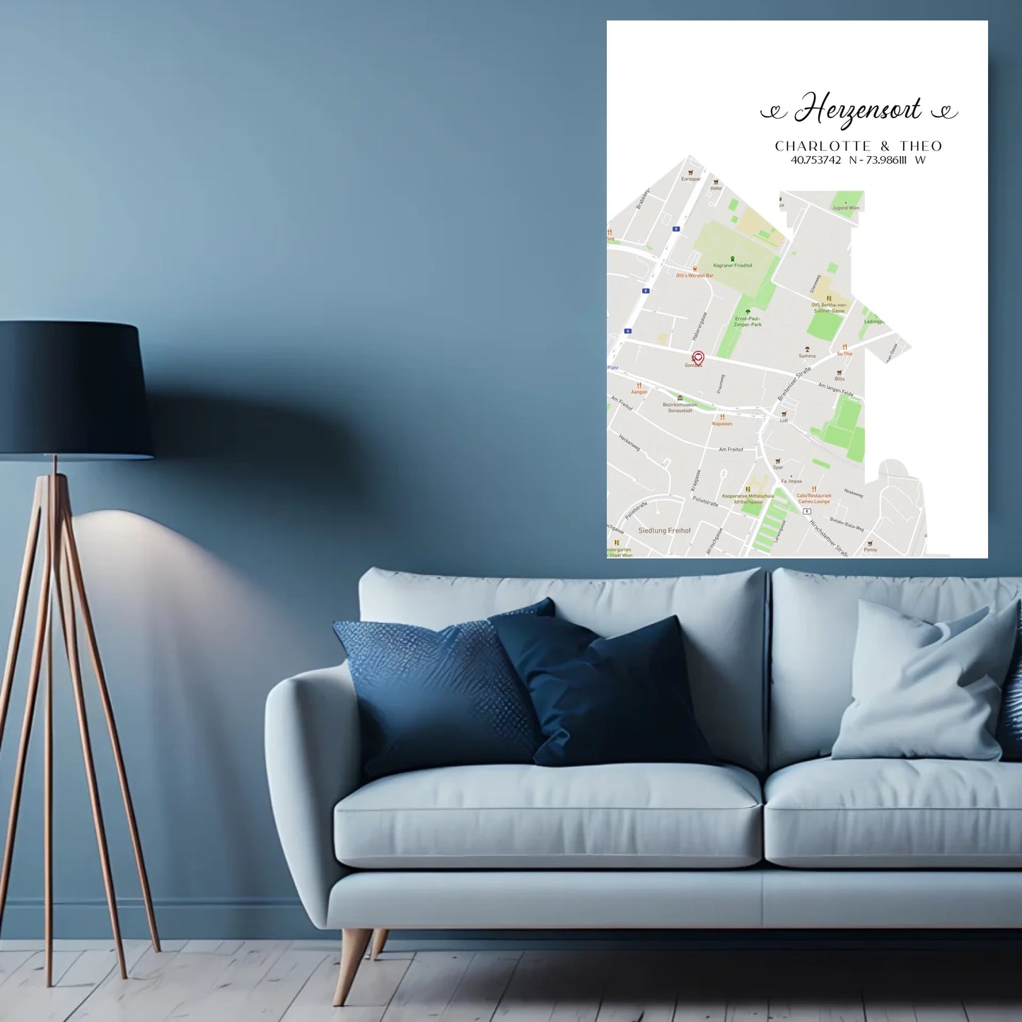 Personalisierte Straßenkarte mit Haus - Herzensort - mit Spruch, Namen und Koordinaten - Personalisierte Karte als digitale Datei PDF Druckerpapier