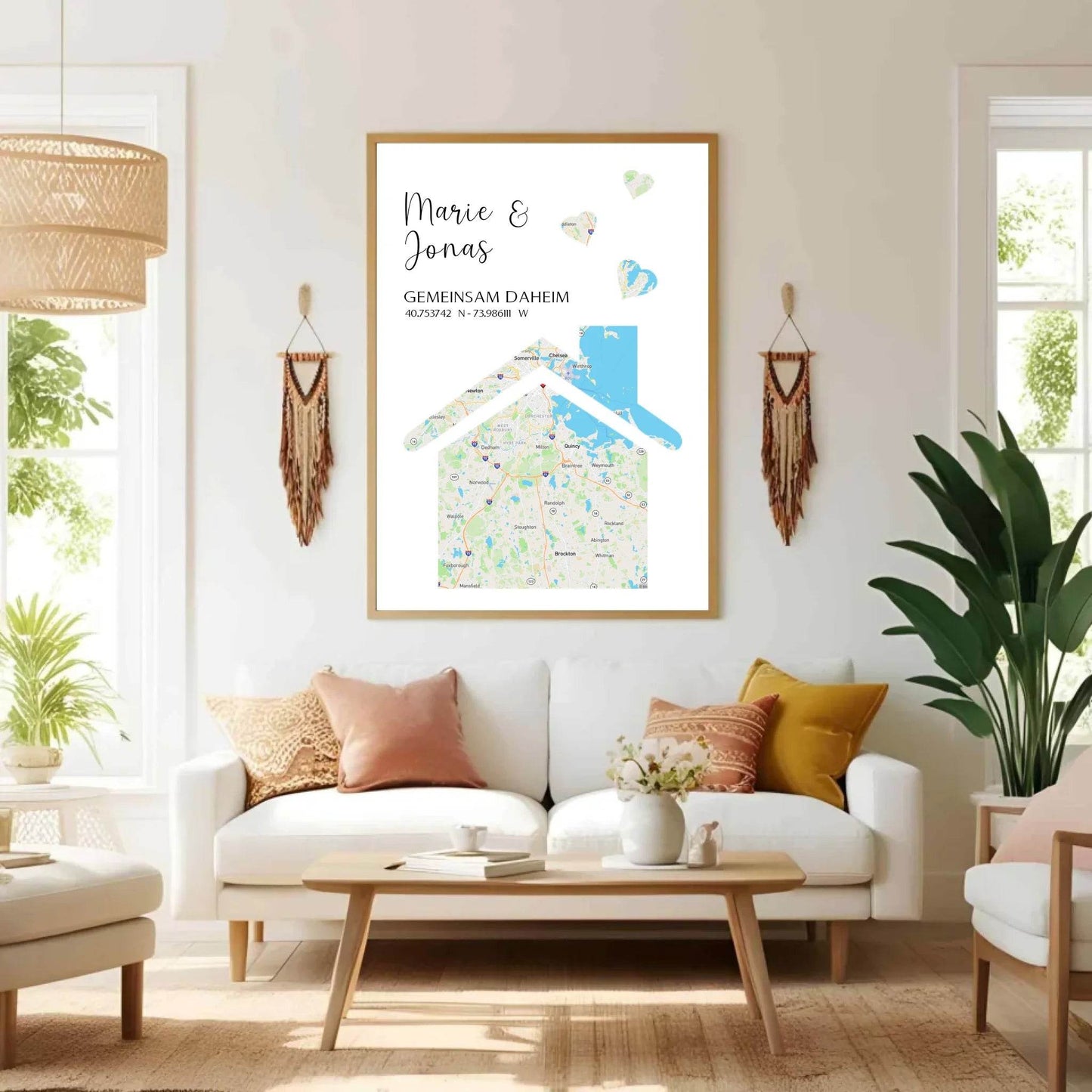 happy-prints.eu - Personalisierte Straßenkarte mit Haus und Herzen