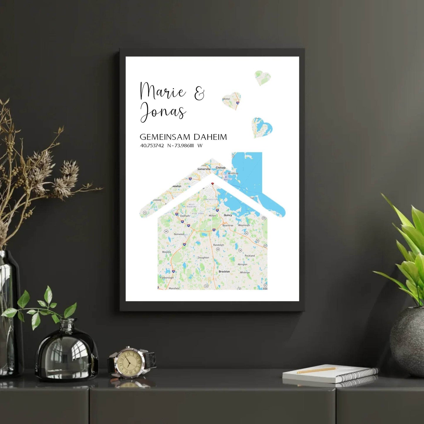 happy-prints.eu - Personalisierte Straßenkarte mit Haus und Herzen