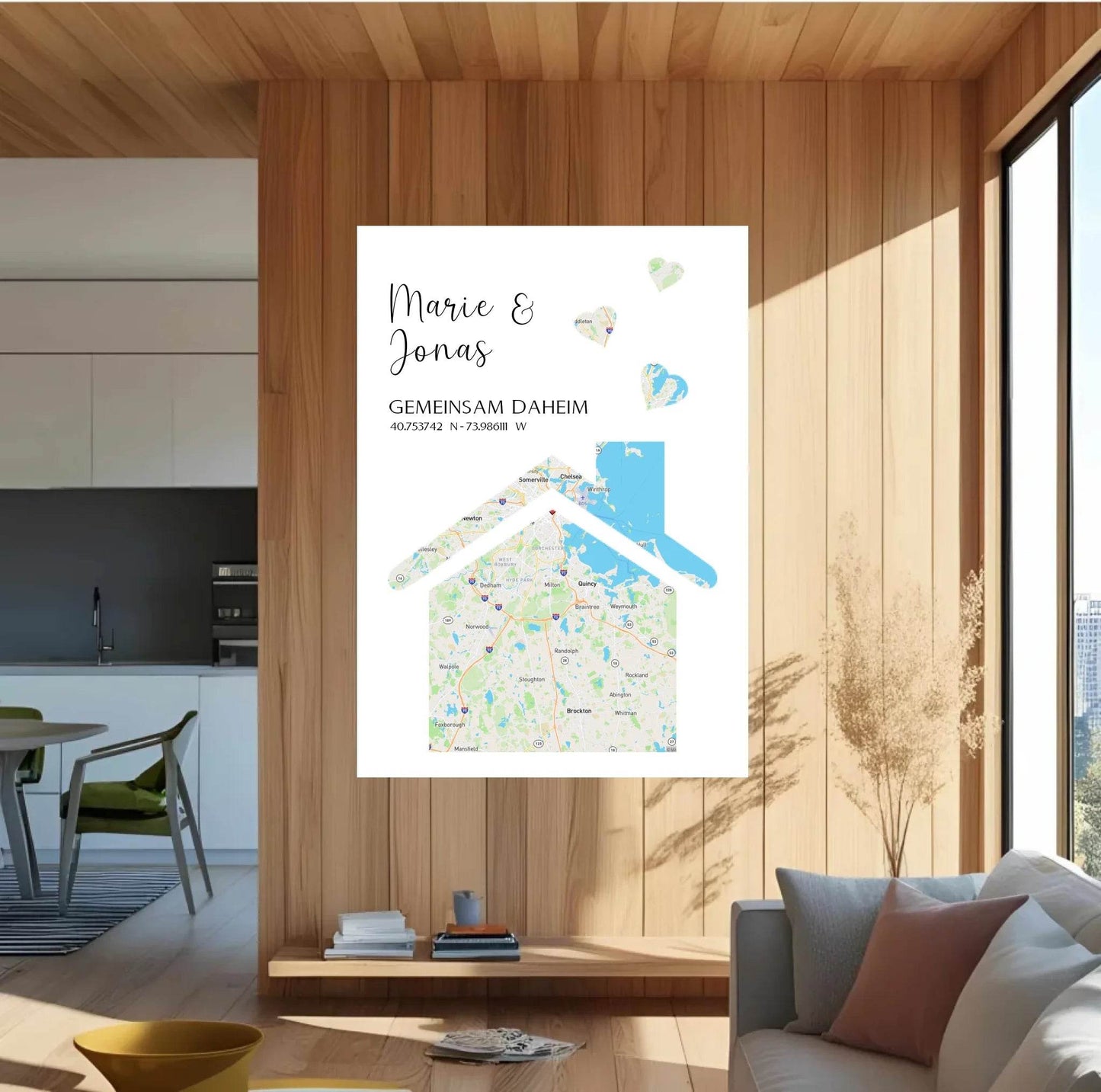 happy-prints.eu - Personalisierte Straßenkarte mit Haus und Herzen
