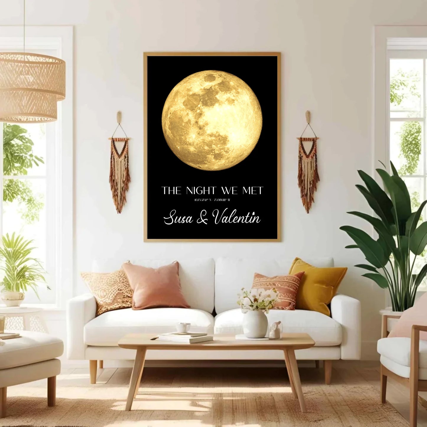 Personalisierte Mondkarte auf schwarz - Persönliche Koordinaten nach Ort und Datum - Mond in blau, silber und gold verfügbar - Design kann individuell angepasst werden -