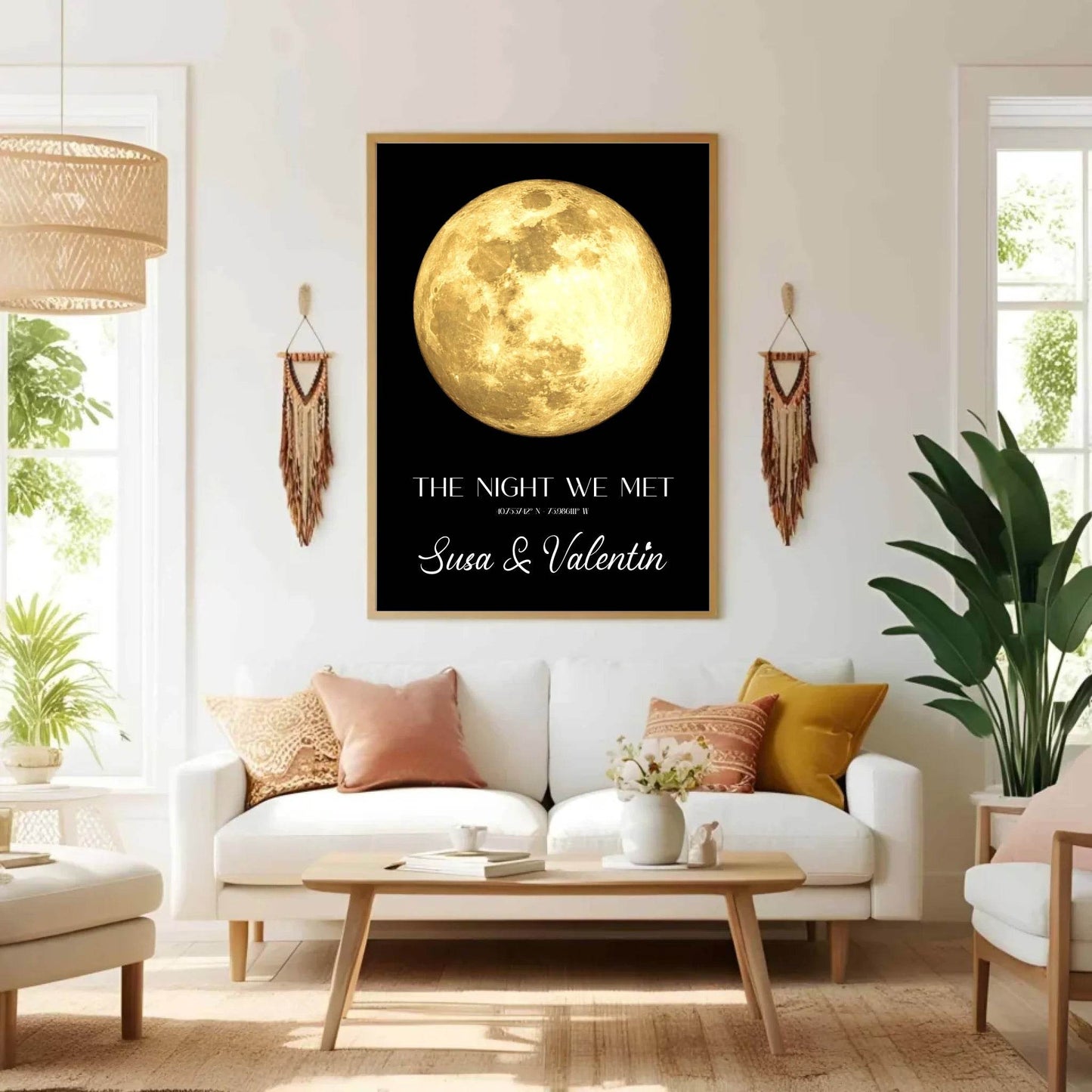 happy-prints.eu - Personalisierte Mondkarte auf schwarz - Persönliche Koordinaten nach Ort und Datum - Mond in blau, silber und gold verfügbar - Design kann individuell angepasst werden