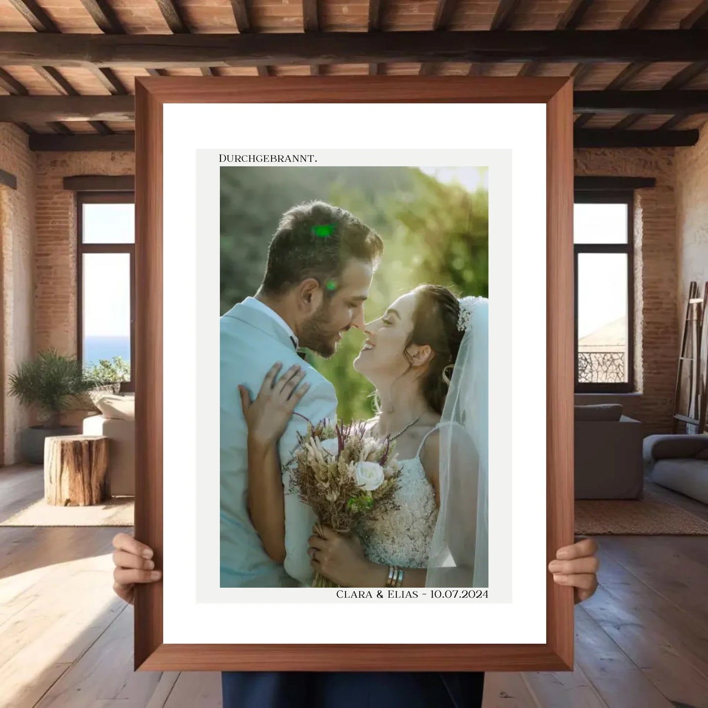 Personalisiertes Poster zur Hochzeit - Durchgebrannt! - Minimalistisches Design mit Brautpaar - Motiv Druck mit Premium Semi-Glossy Poster - halbglänzend auf nachhaltigem Papier halbglänzend