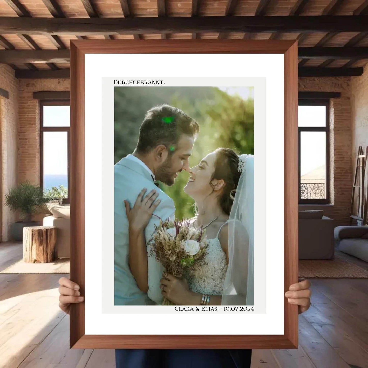 happy-prints.eu - Personalisiertes Poster zur Hochzeit - Durchgebrannt! - Minimalistisches Design mit Brautpaar