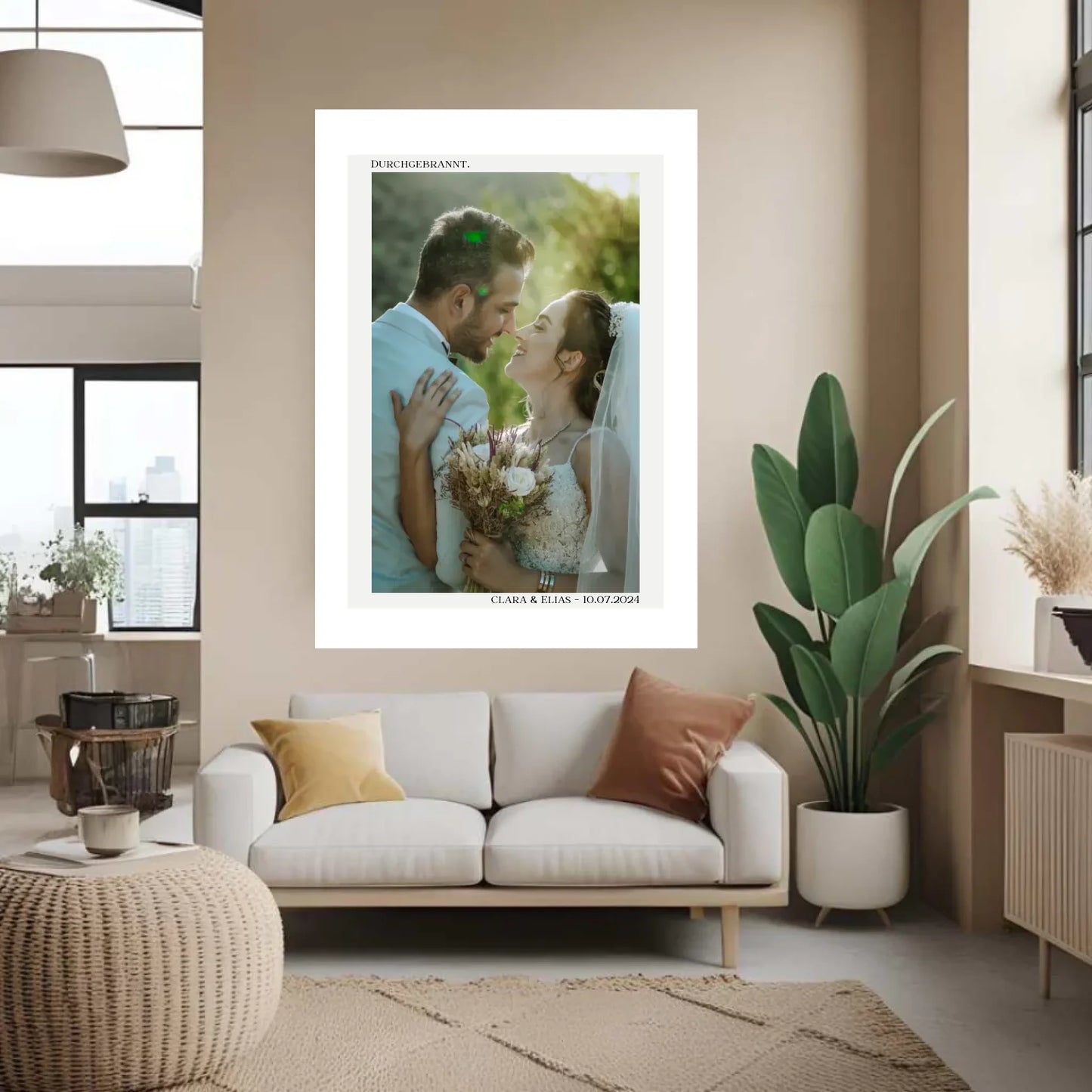 Personalisiertes Poster zur Hochzeit - Durchgebrannt! - Minimalistisches Design mit Brautpaar -