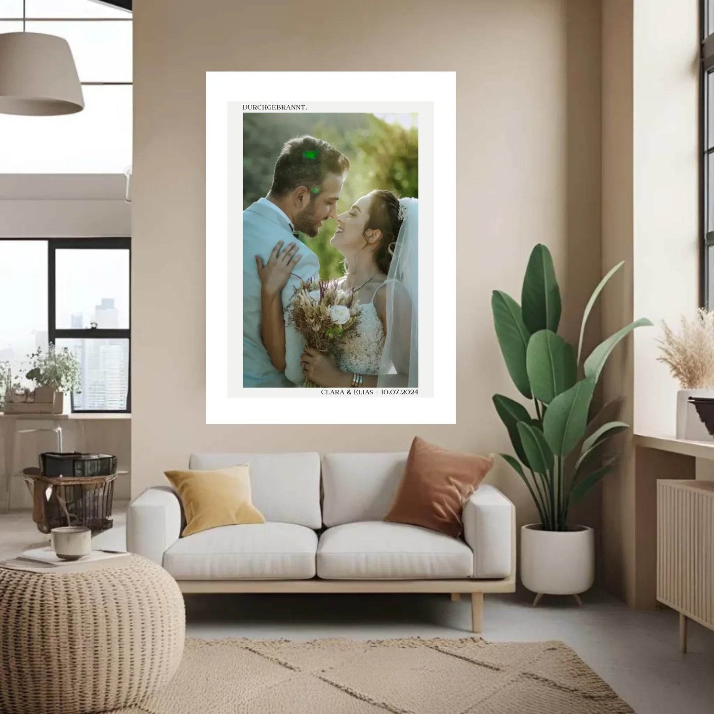 happy-prints.eu - Personalisiertes Poster zur Hochzeit - Durchgebrannt! - Minimalistisches Design mit Brautpaar