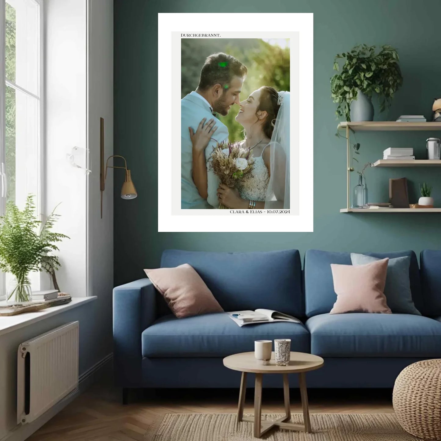 Personalisiertes Poster zur Hochzeit - Durchgebrannt! - Minimalistisches Design mit Brautpaar -