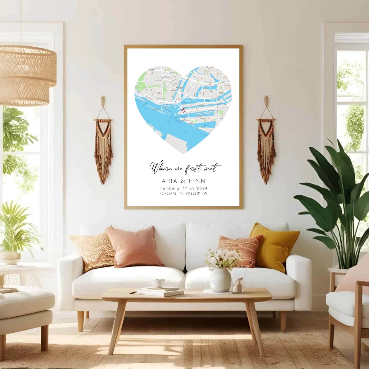 happy-prints.eu - Personalisierte Straßenkarte in Herz - mit Spruch, Namen, Ort, Datum und Koordinaten