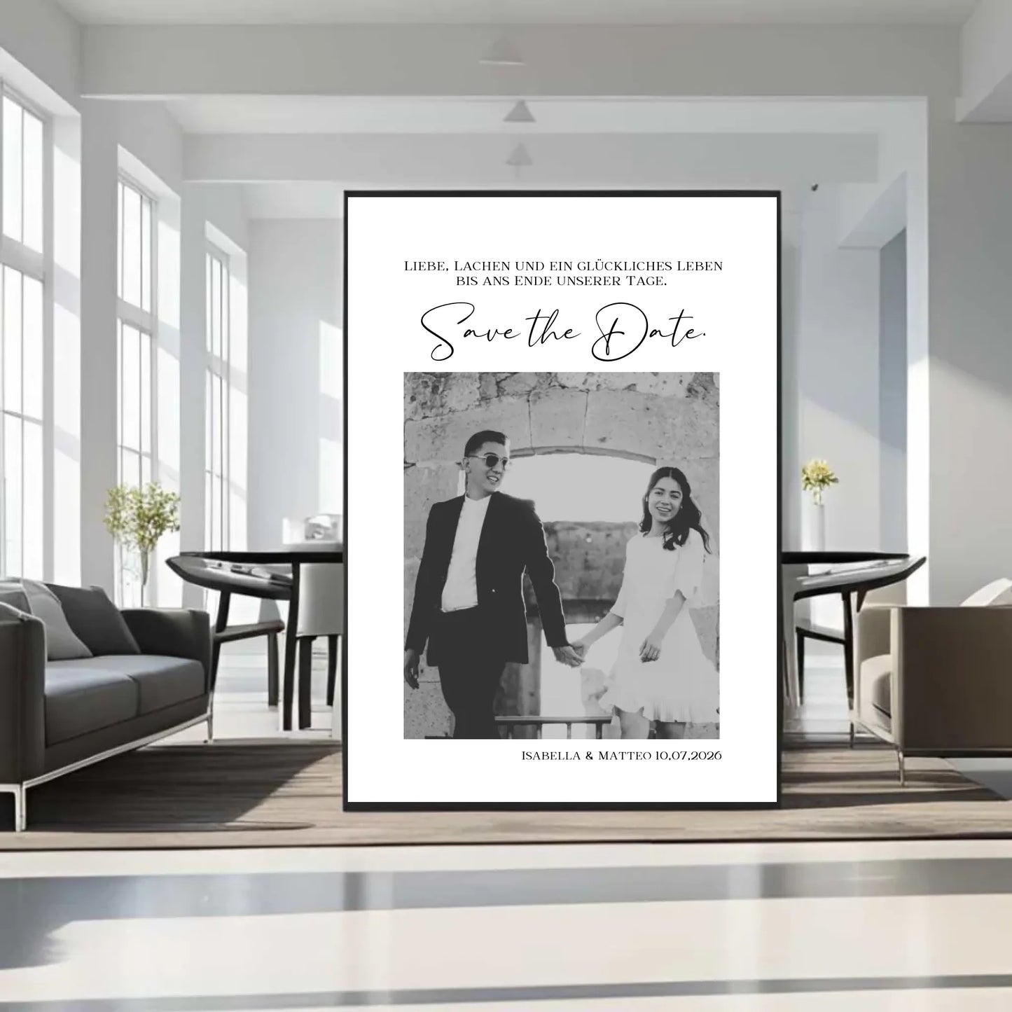 Personalisiertes Poster - Save the Date - Ankündigung der Hochzeit mit Bild und Text - Motiv Druck mit Premium Semi-Glossy Poster - halbglänzend auf nachhaltigem Papier halbglänzend