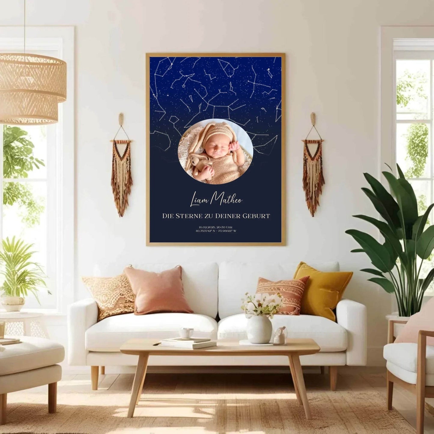happy-prints.eu - Personalisiertes Sternebild für Neugeborene - Sterne am Nachthimmel zur Geburt - Foto und eigene Daten eintragbar