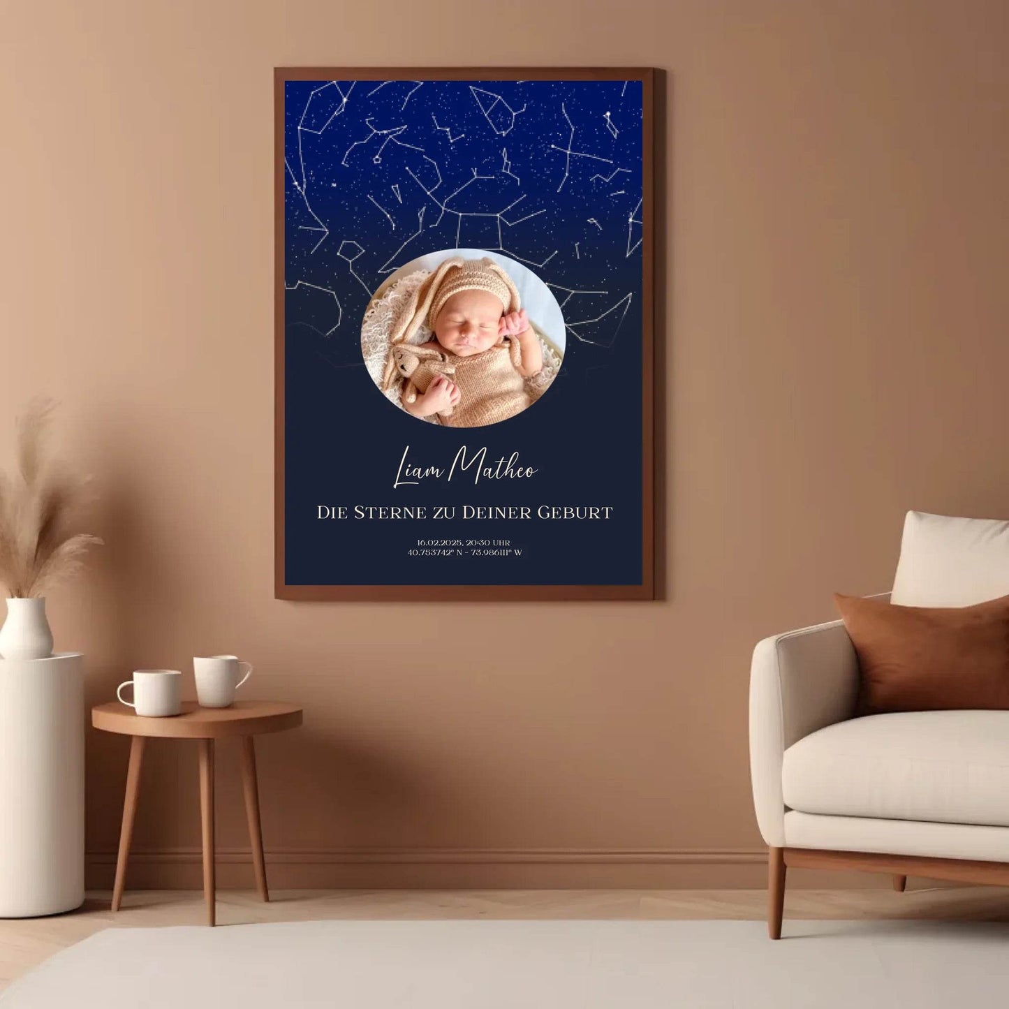 happy-prints.eu - Personalisiertes Sternebild für Neugeborene - Sterne am Nachthimmel zur Geburt - Foto und eigene Daten eintragbar