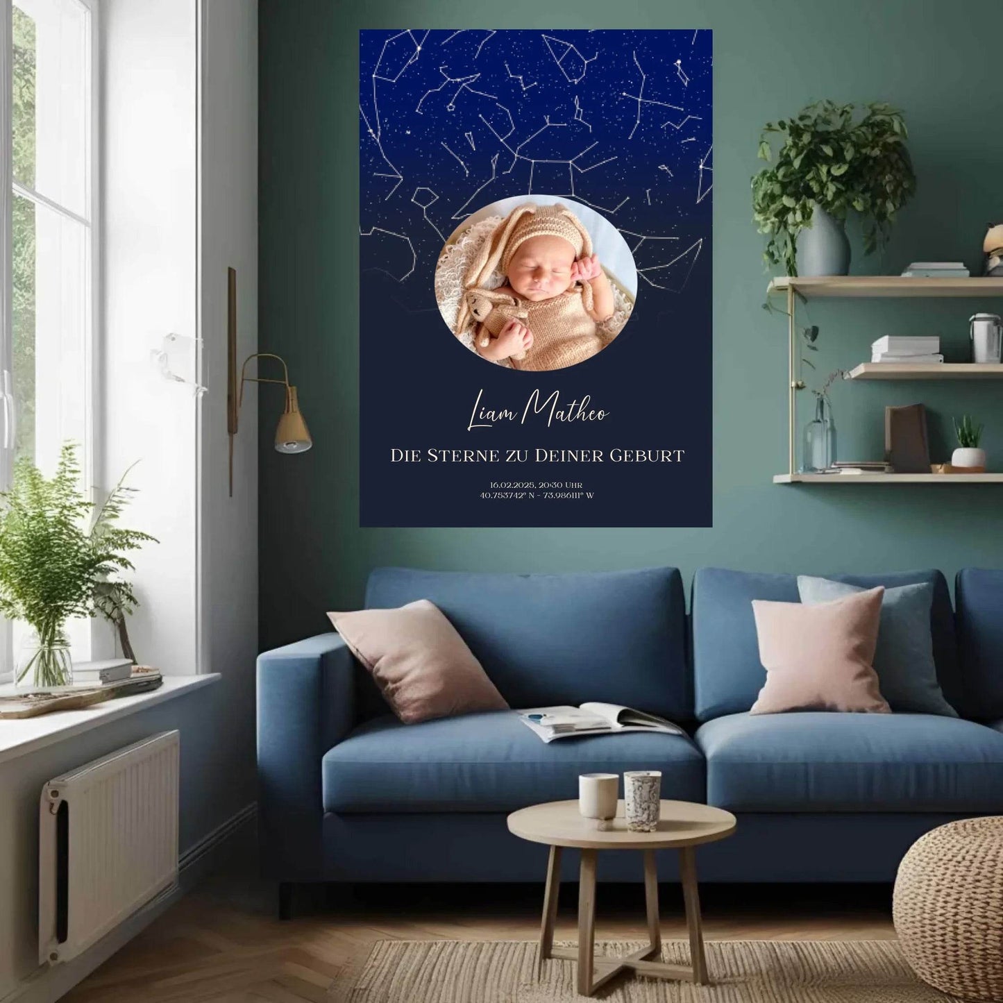 happy-prints.eu - Personalisiertes Sternebild für Neugeborene - Sterne am Nachthimmel zur Geburt - Foto und eigene Daten eintragbar
