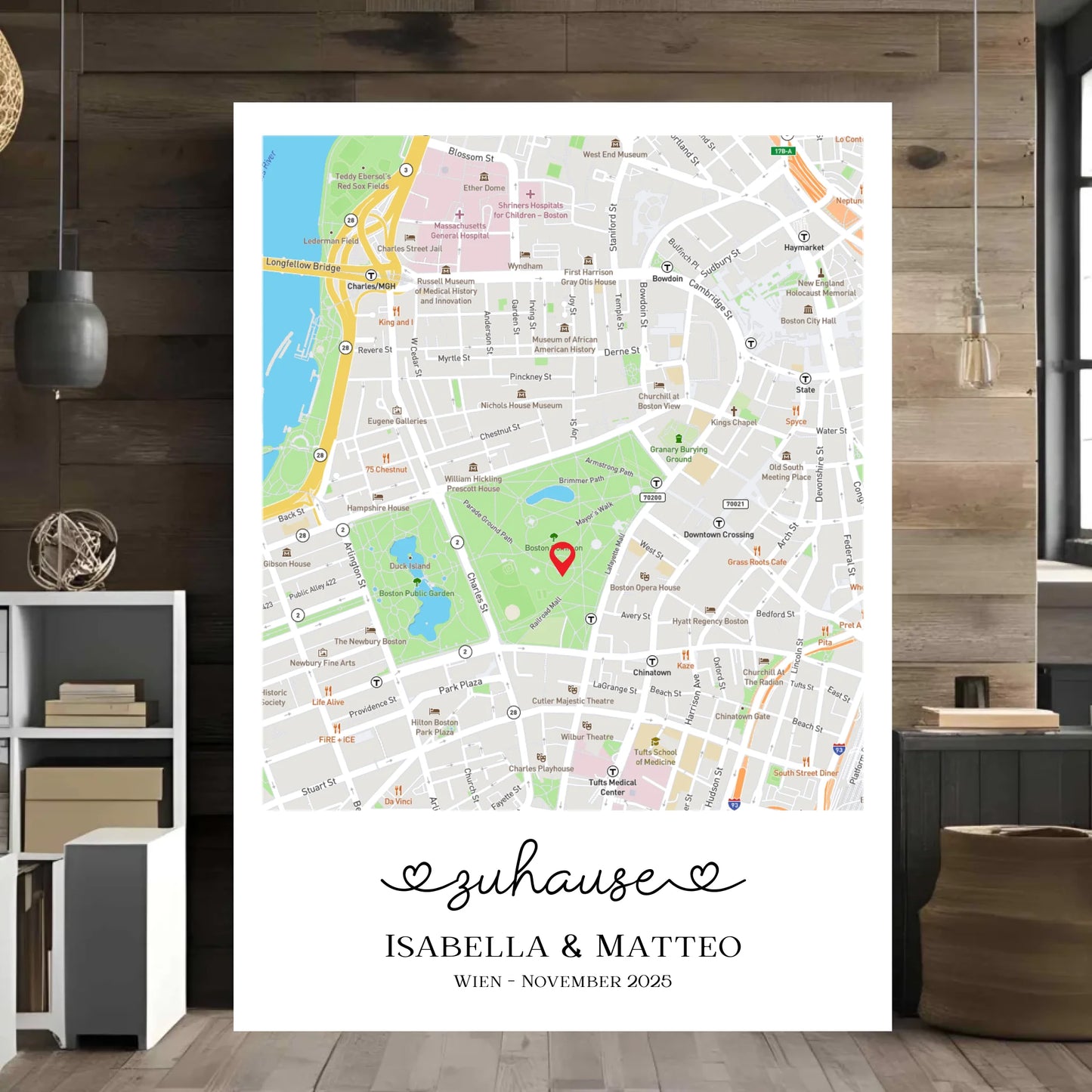 Personalisierte Straßenkarte mit schöner Überschrift, Namen und Ort - Motiv Druck mit Premium Semi-Glossy Poster - halbglänzend auf nachhaltigem Papier halbglänzend