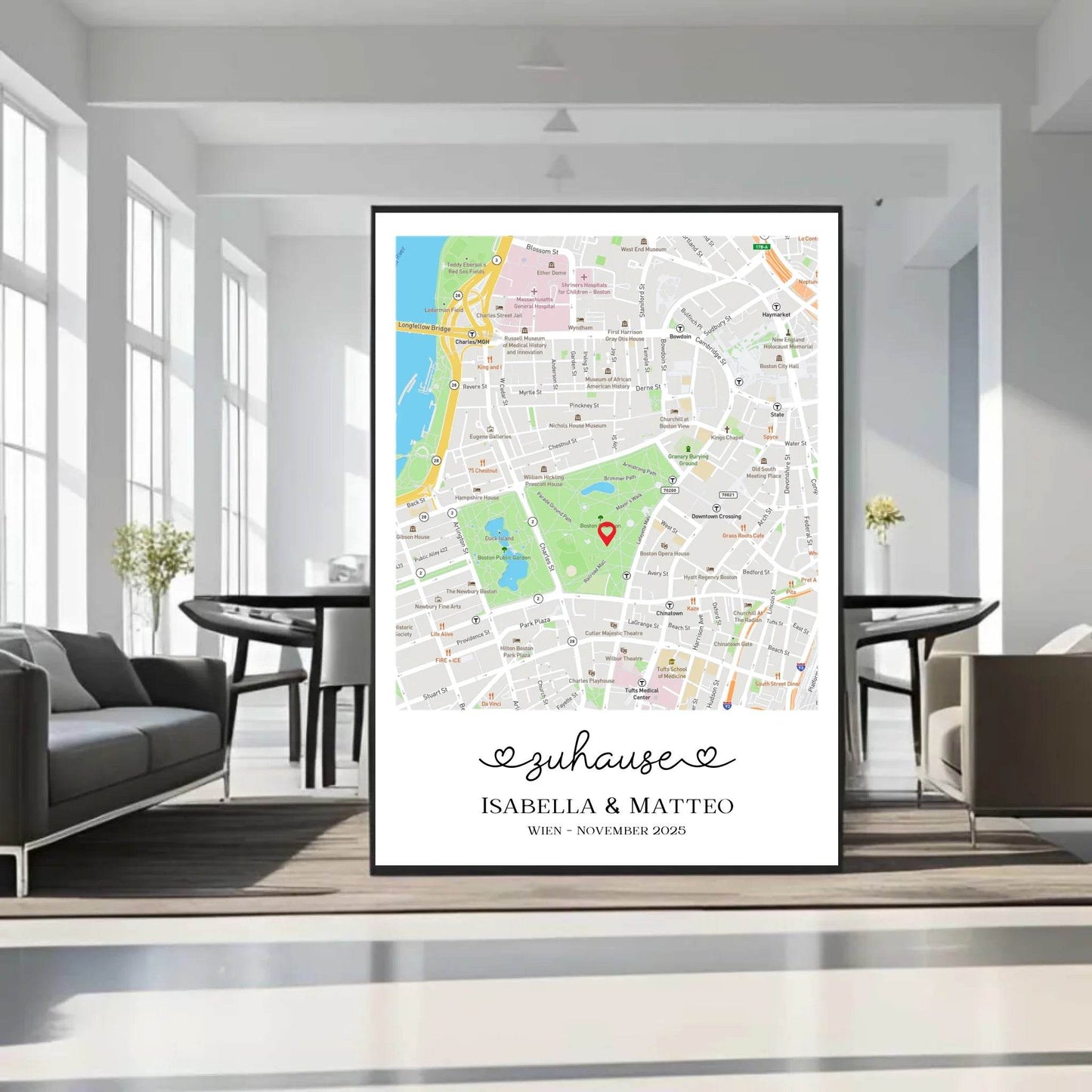 happy-prints.eu - Personalisierte Straßenkarte mit schöner Überschrift, Namen und Ort