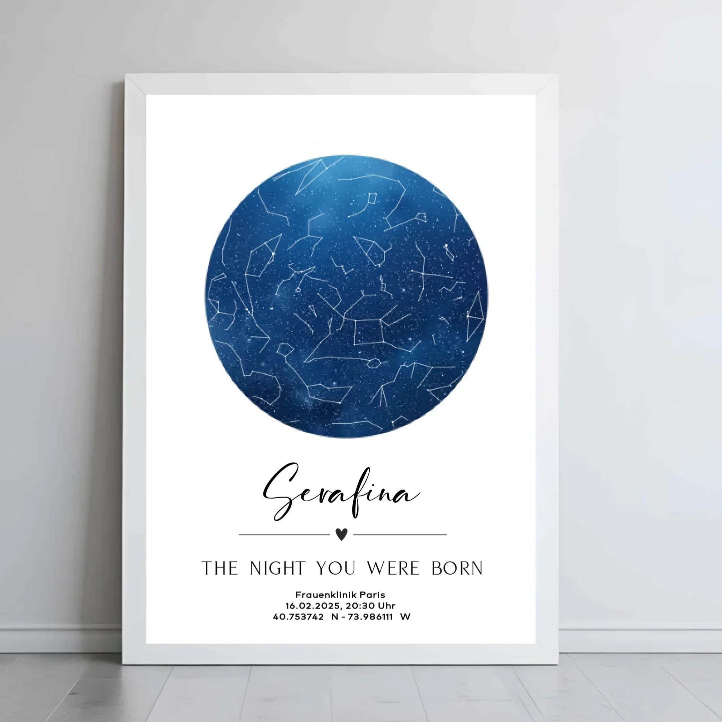 happy-prints.eu - Personalisierte Sternenkarte auf weiß - minimalistisches Design