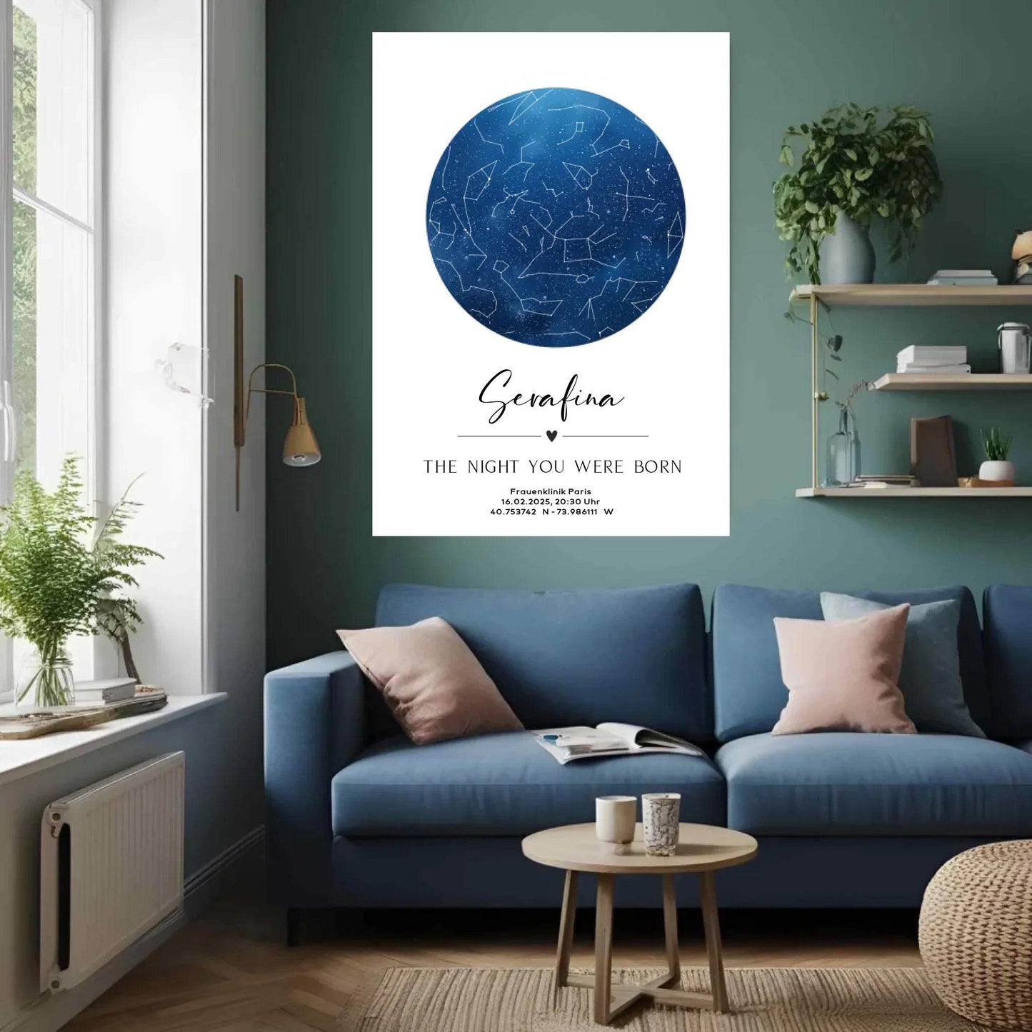 happy-prints.eu - Personalisierte Sternenkarte auf weiß - minimalistisches Design