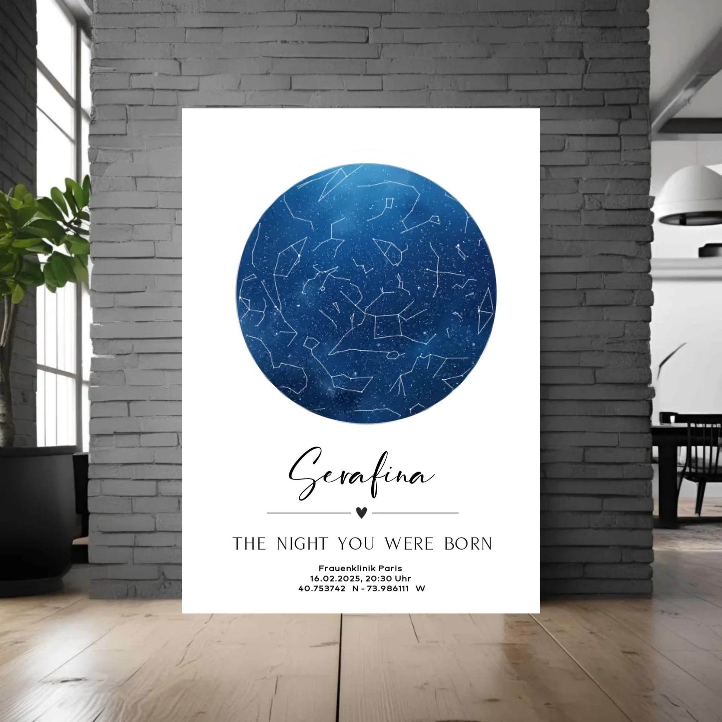 happy-prints.eu - Personalisierte Sternenkarte auf weiß - minimalistisches Design