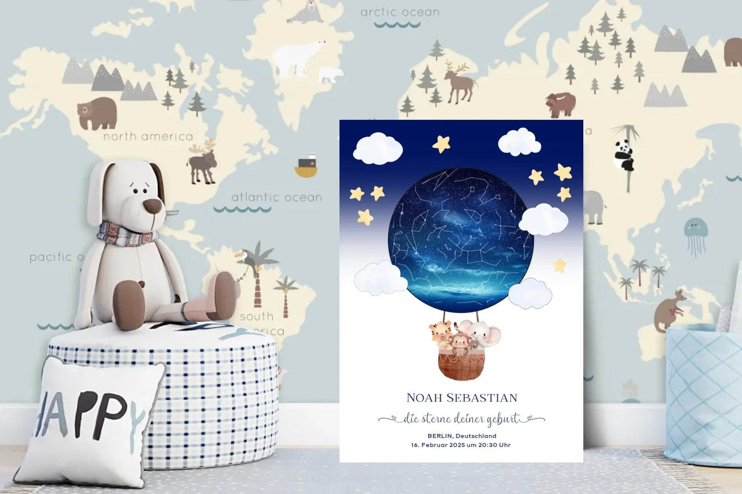 happy-prints.eu - Personalisierte Sternenkarte mit Wildtiere auf beige