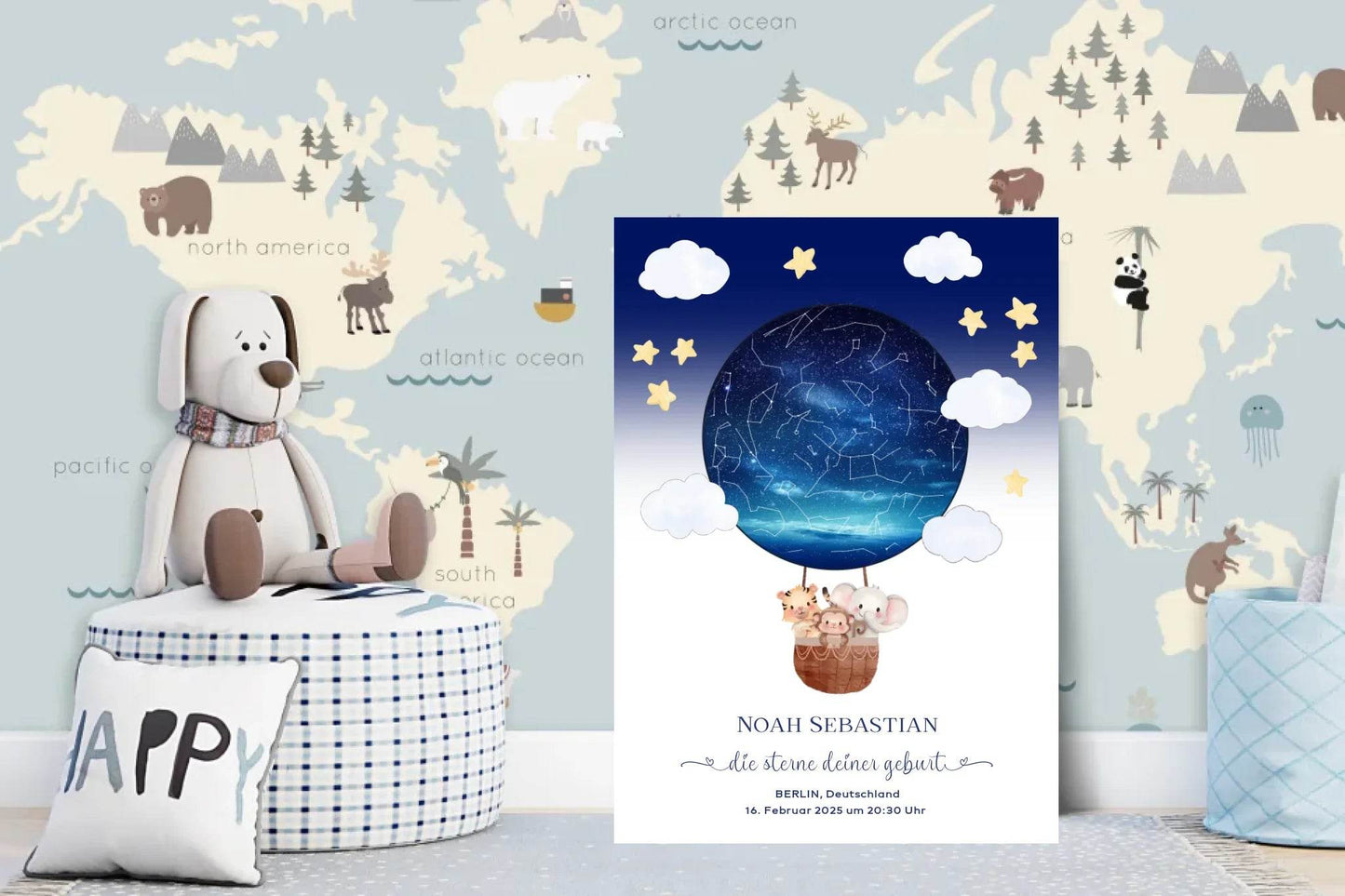 happy-prints.eu - Personalisierte Sternenkarte mit Wildtiere auf beige