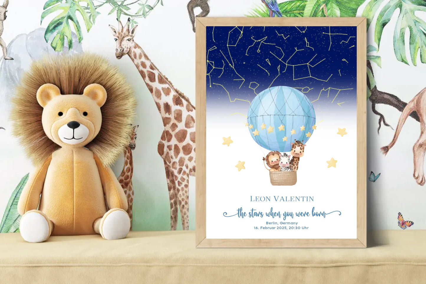Personalisiertes Sternenbild mit Wildtiere auf weiß -